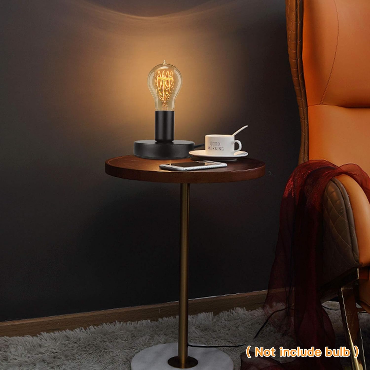 Helunsi Industrial Table Lamp Base, Black E26 E27 Lamp Base Without Shade