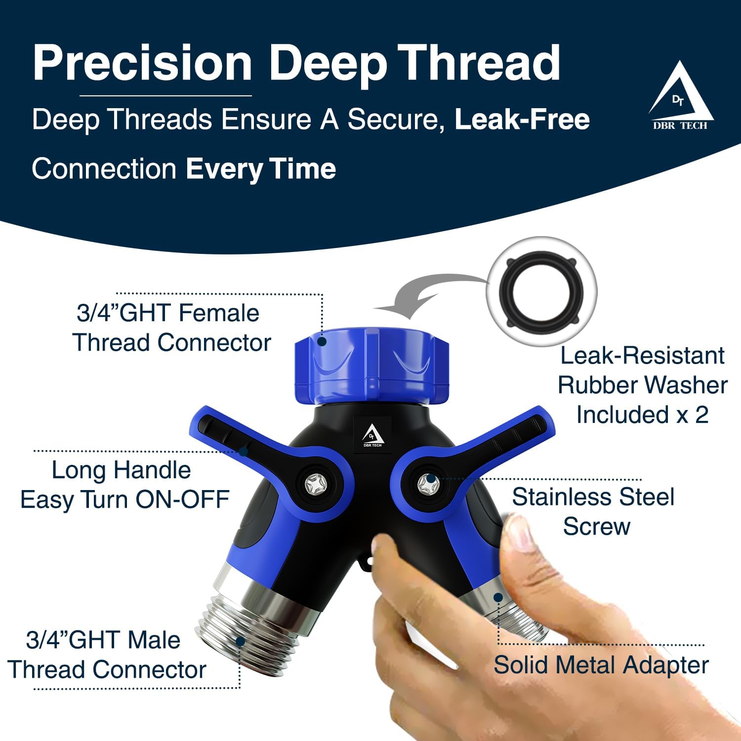DBR Tech® Hose Splitter 2 Way, Heavy Duty Metal Connector, Two Way Garden Hose Splitter, High Flow Spigot Faucet Bib Adapter