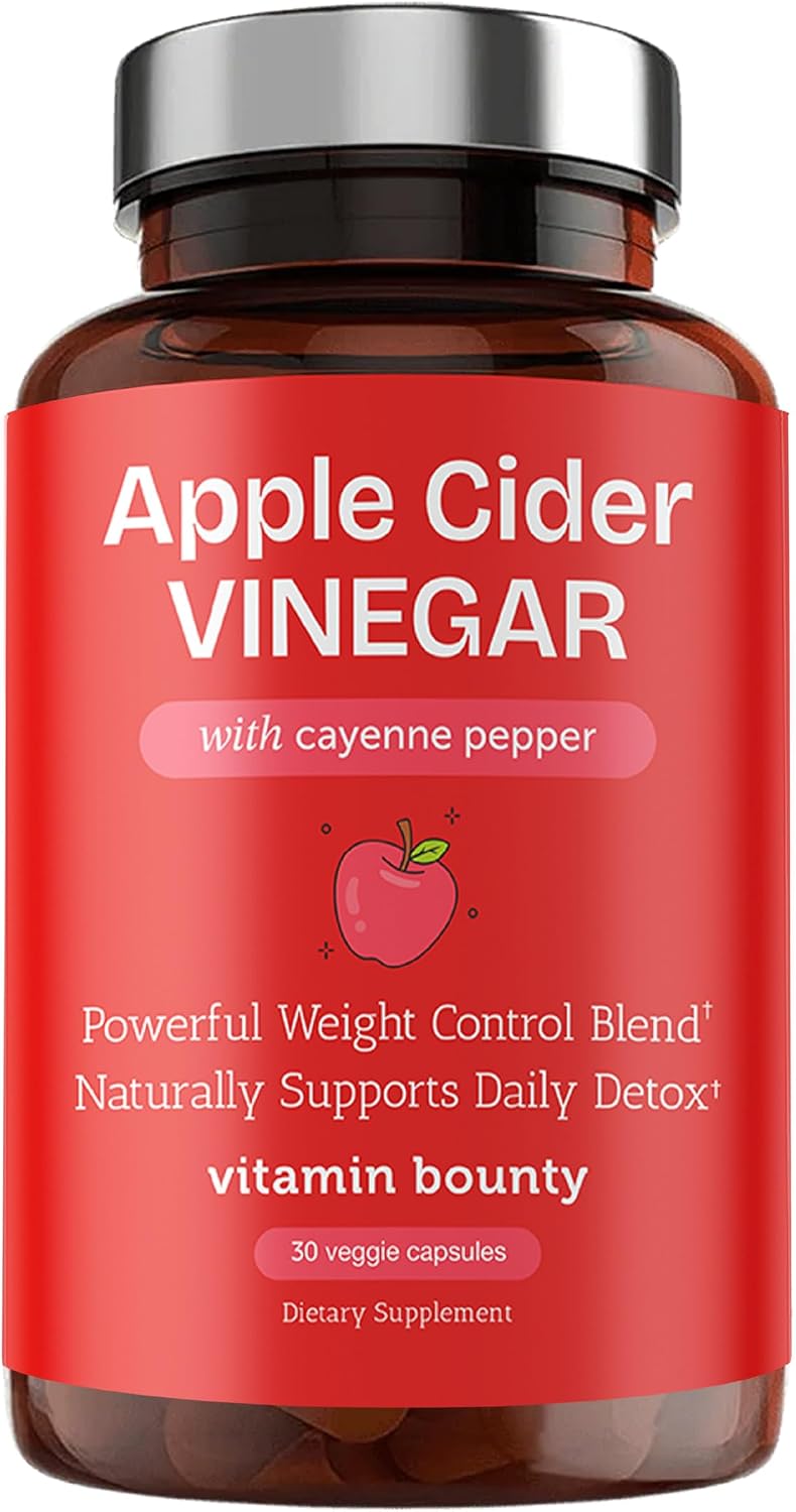 Vitamin Bounty Apple Cider Vinegar Capsules – ACV with The Mother + GLP-1 Support – Detox, Bloating Relief & Appetite Suppressant – Non-GMO