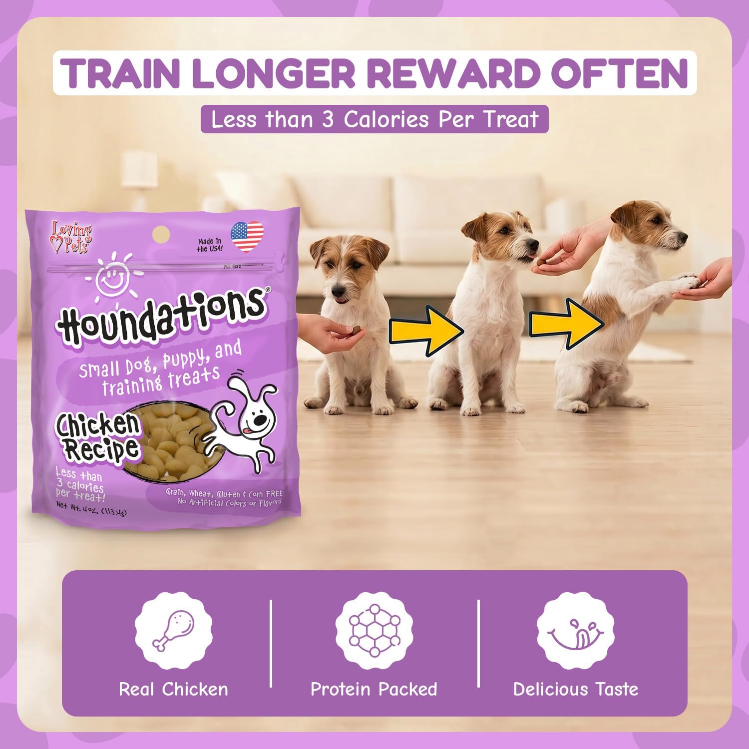 Loving Pets Houndations Chicken Dog Training Treats | All Natural | 2.6 Calories Per Treat | Grain-Free, Wheat-Free, Gluten-Free & Corn-Free | for Small Dogs & Puppies, 4 oz