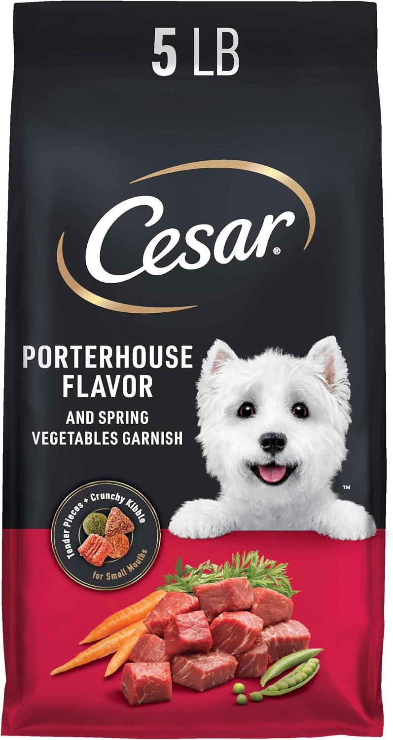 Cesar Small Breed Dry Dog Food, Chicken & Spring Vegetables Flavor, 5 lb | Made in USA, Real chicken #1 ingredient, 26 essential nutrients, supports small breed health, no artificial flavors