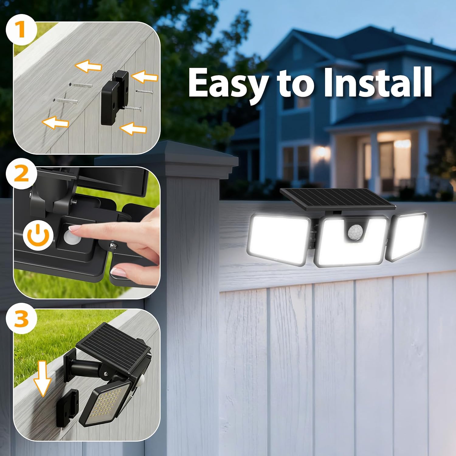 INCX Solar Lights Outdoor, 3000LM Motion Sensor Outdoor Lights, 2PCS, White