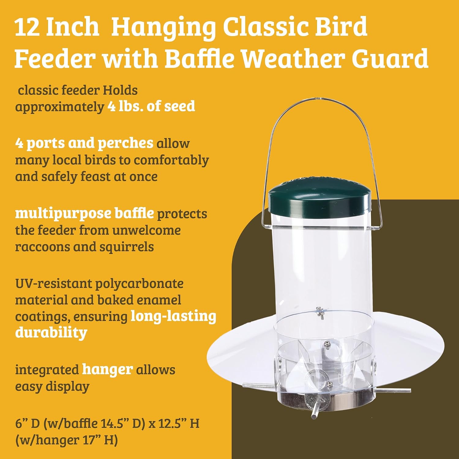 Birds Choice Classic Hanging Bird Feeder with Weatherguard Baffle | Squirrel Proof Bird Feeder for Cardinals, Chickadees