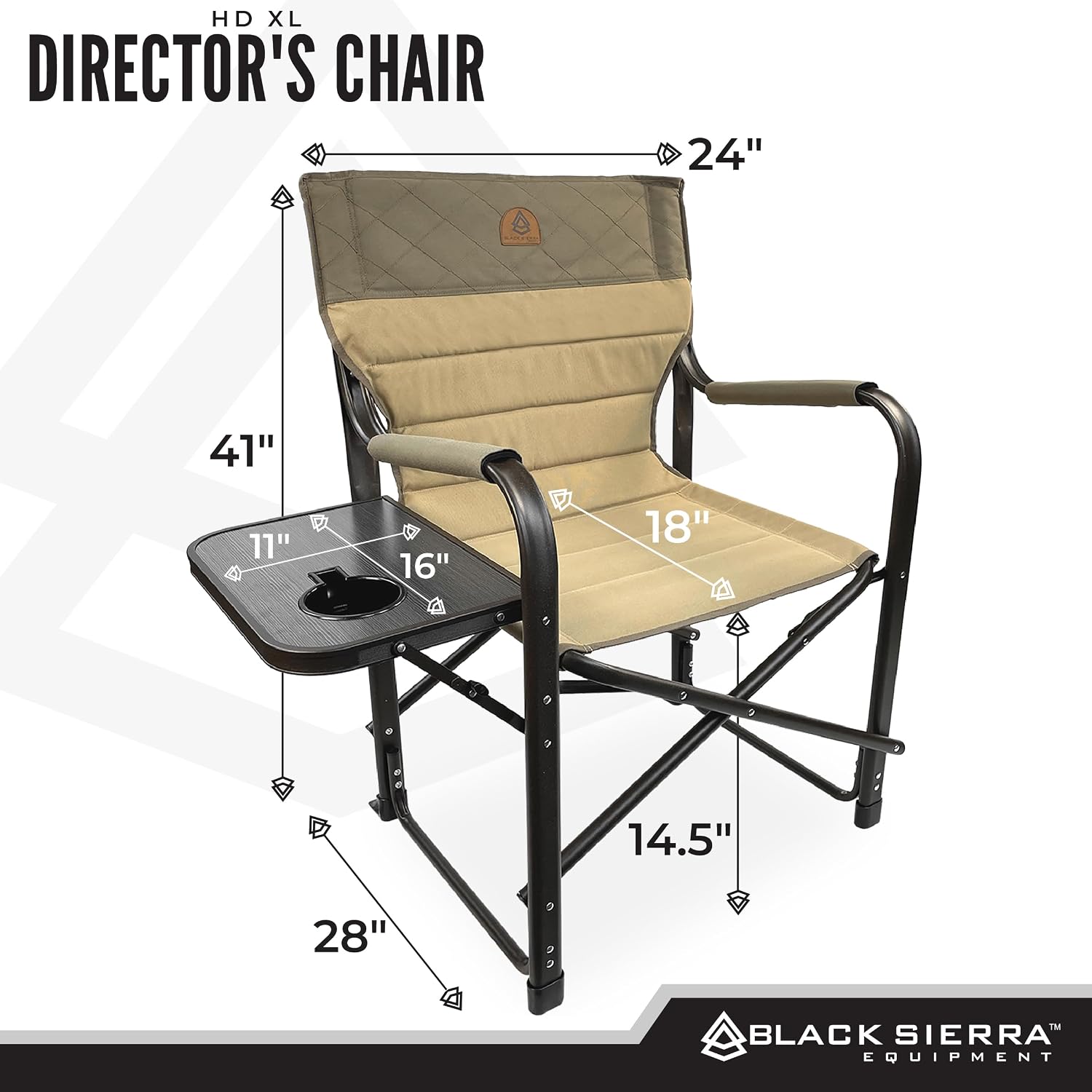 XL Directors Chair with Foldable Side Table, Heavy Duty Camp Chair supports 400 Lbs