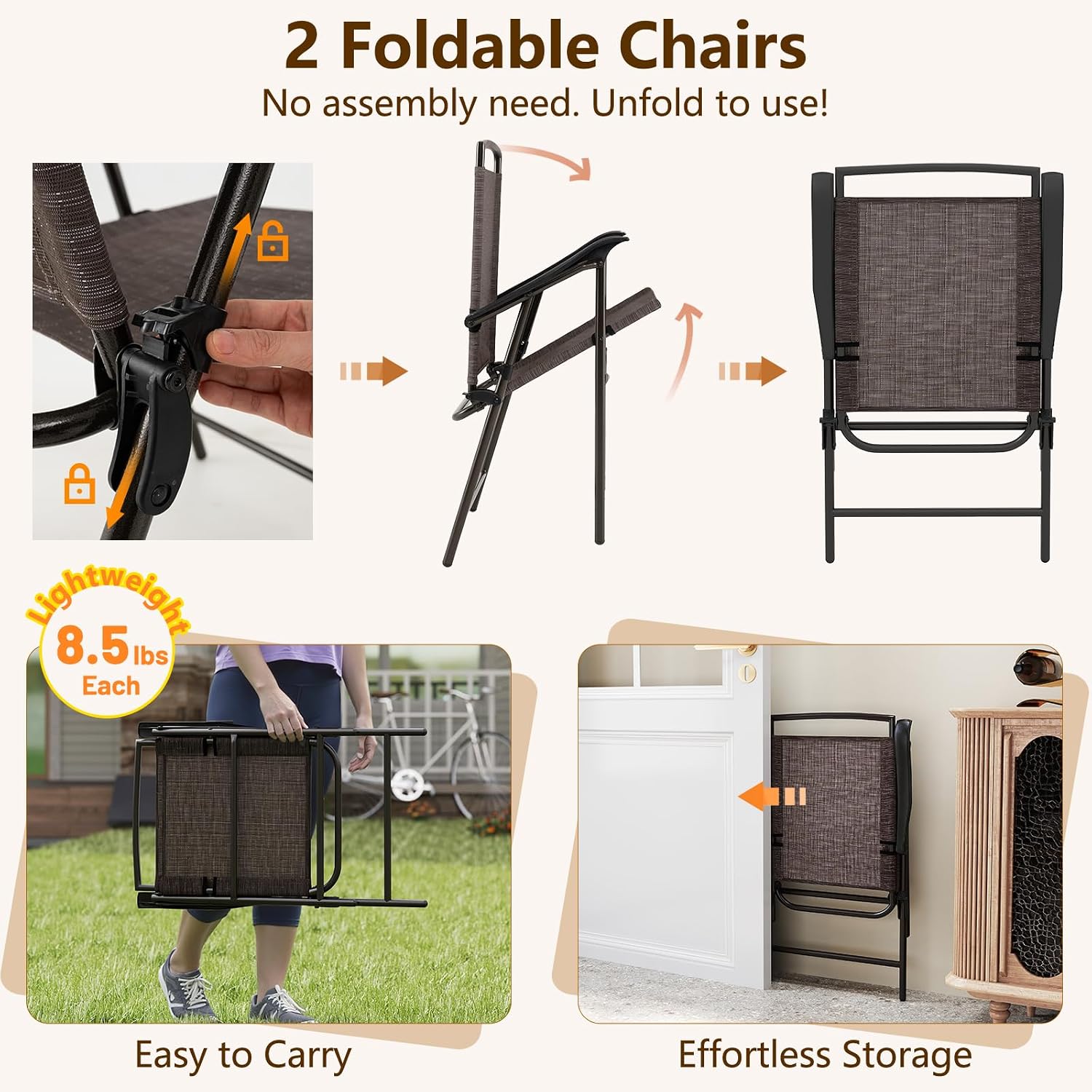 S AFSTAR 3-Piece Bistro Set, Patio Furniture Set for Outdoor Poolside Balcony Garden Yard, 28" H Outdoor Round Table and 2-Pack Folding Chairs