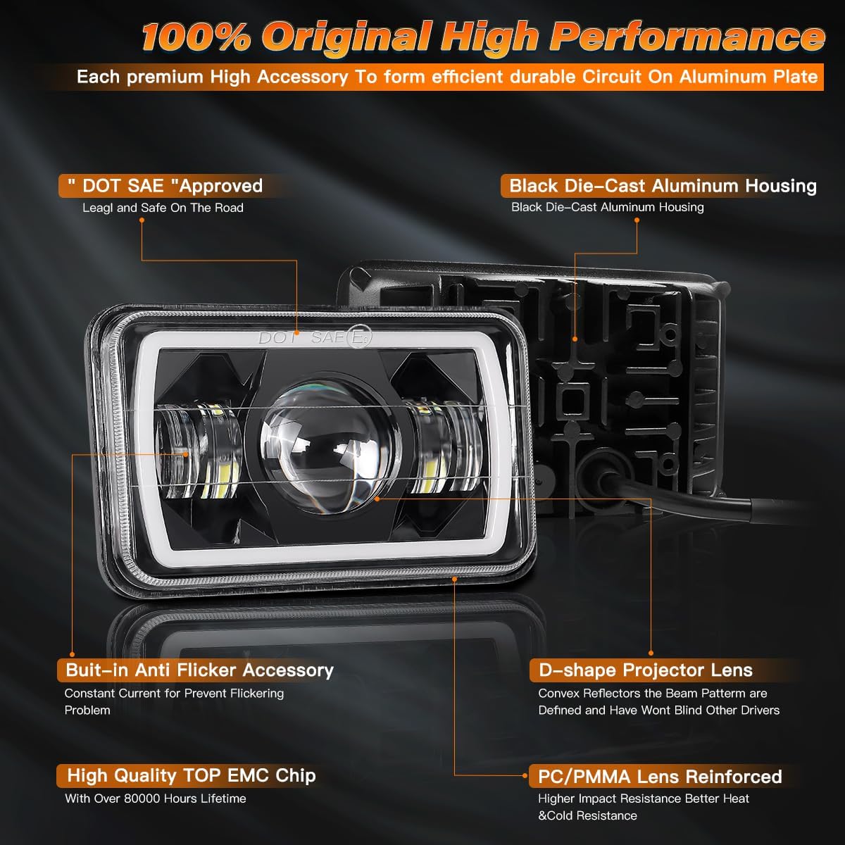 5x7/7x6in H6054 LED Headlights DOT Approved Hi/Low Sealed Beam 2PCS