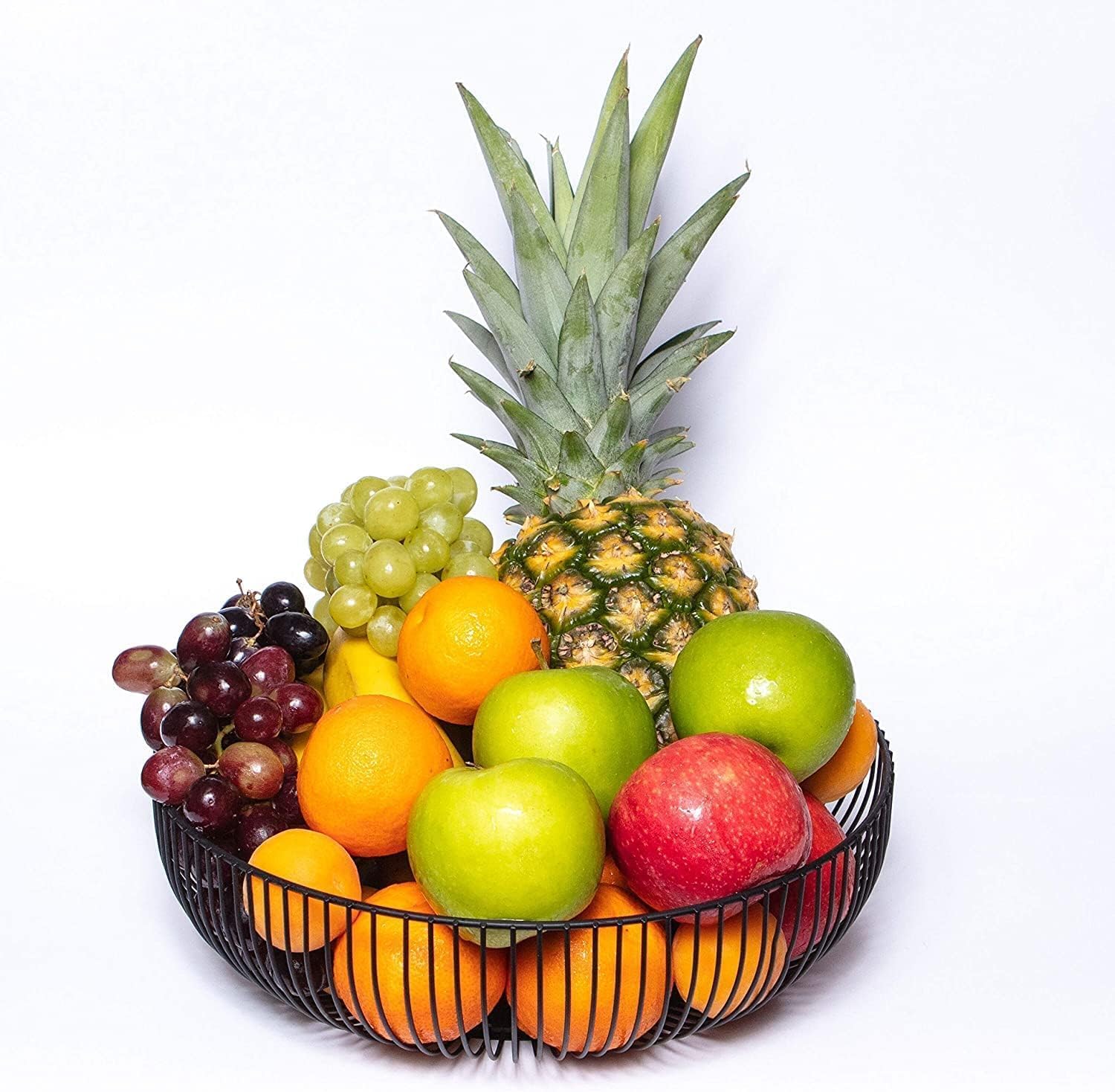 Black Metal Wire Fruit Basket Bowl For Kitchen, Living Room, Office - Large Decorative Centerpiece To Display Fruit, Vegetables, Bread, Candy