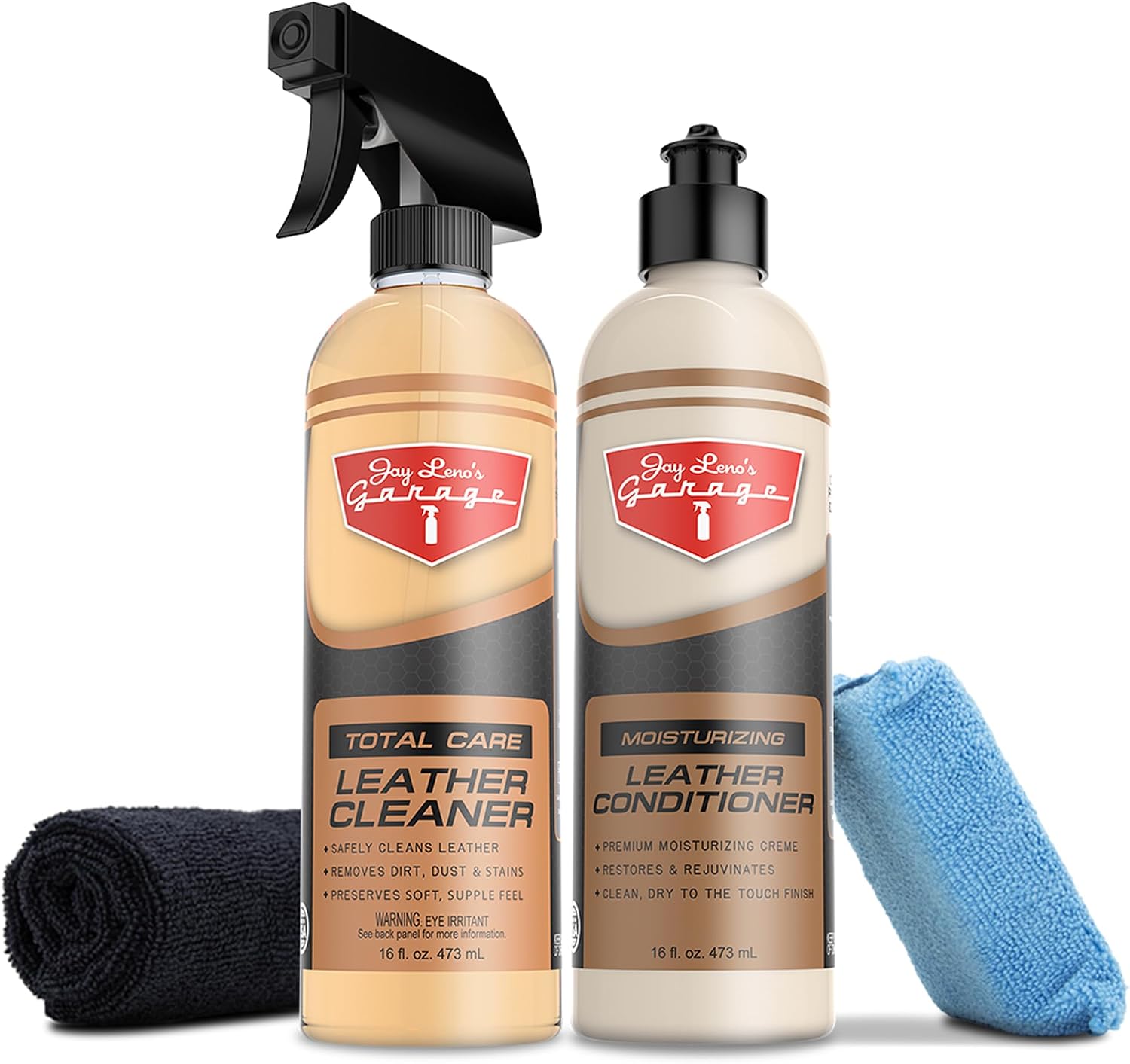 Jay Leno's Garage Leather Cleaner – Deep-Cleaning Leather Seat Cleaner for Car Interior, pH-Balanced Car Refresher That Gently Cleans, Lifts Grime, Refurbish and Restores All Leather Surfaces (16 oz)