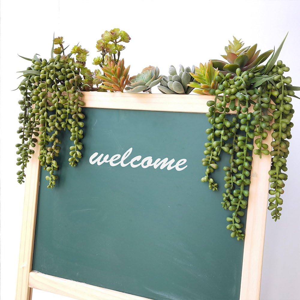4 pcs Artificial Hanging Succulents Faux Burro's Tail Picks Trailing String of Pearls Succulent Fake Greenery Sprays 13.4" L for Basket Planter