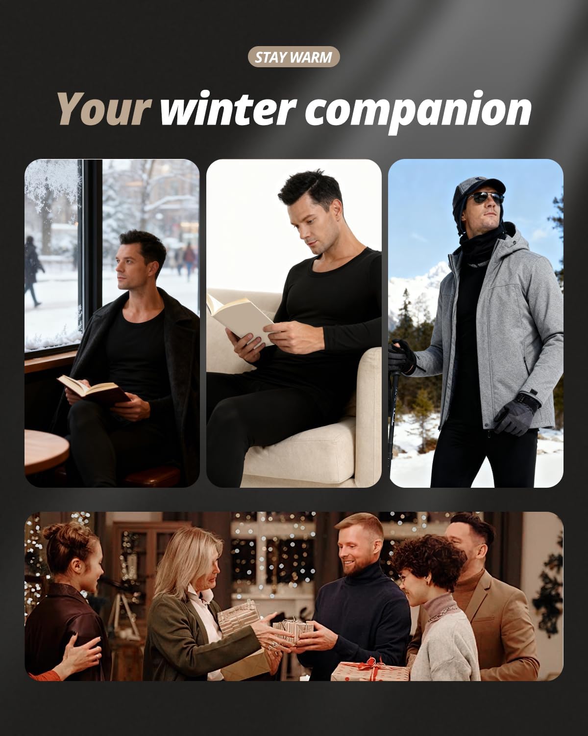 PISIQI Thermal Underwear Men Long Johns Set Ultra-Soft with Fleece Lined Base Layer Winter Skiing Warm Top & Bottom
