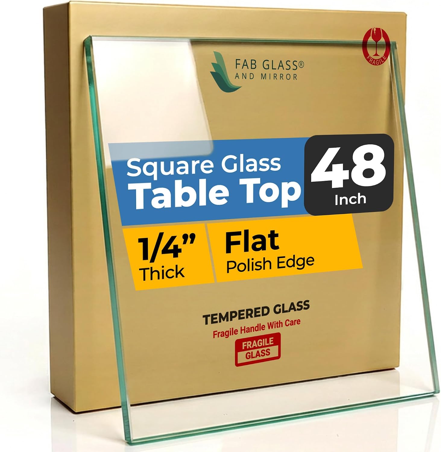 Clear Tempered Glass Table Top 22 Inch Square Flat Polished Edge with 1/4 Inch Thickness for Dining, Coffee or Side Tables by Fab Glass and Mirror