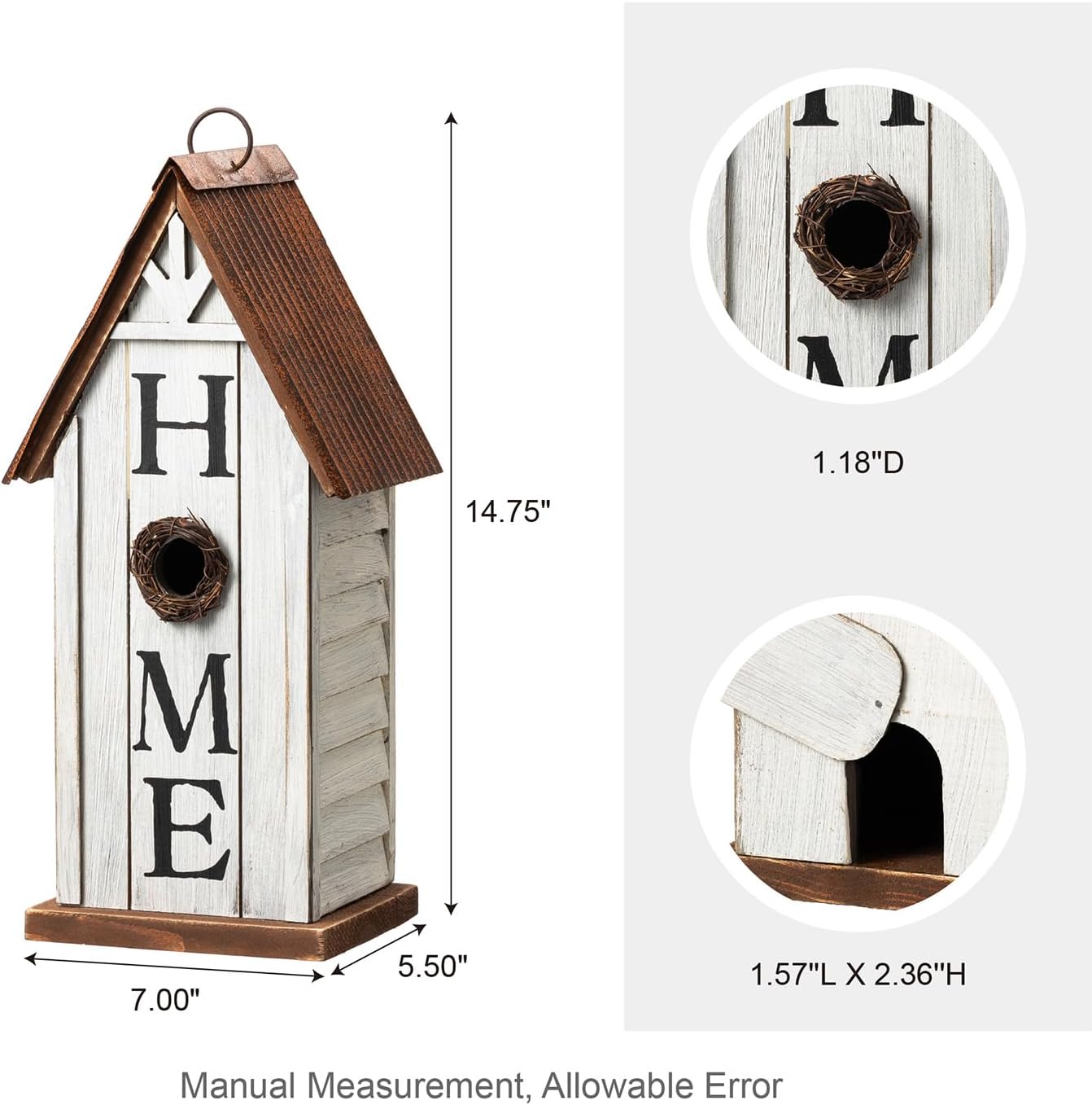 Glitzhome Bird Houses for Outside,10" H Rustic Wooden Bird House Garden Distressed Decorative Birdhouse for Outdoors, Hanging Birdhouse for Bluebird Hummingbird Wren Finch Cardinals Cedar