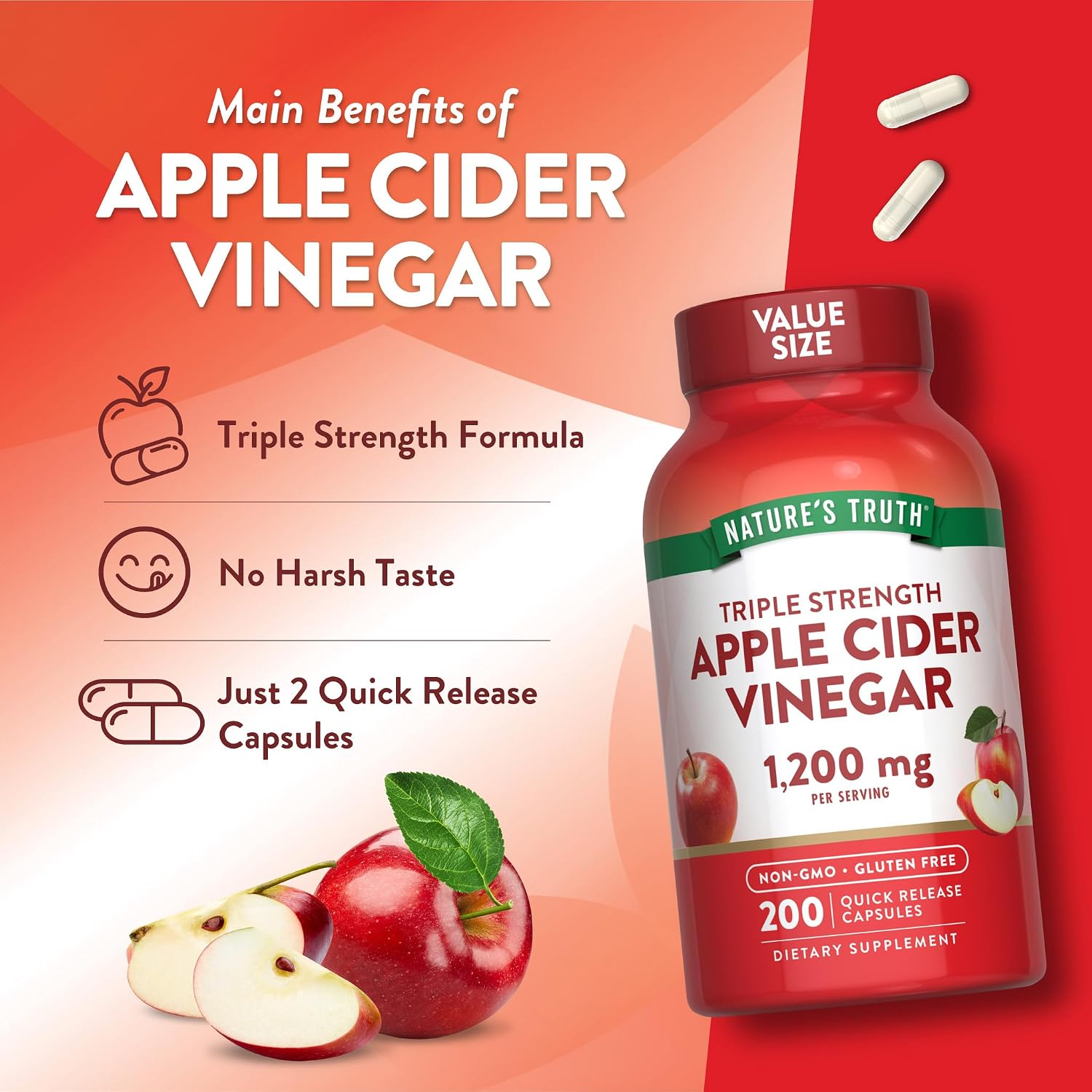 Nature's Truth Apple Cider Vinegar Capsules | 1200mg | 200 Pills