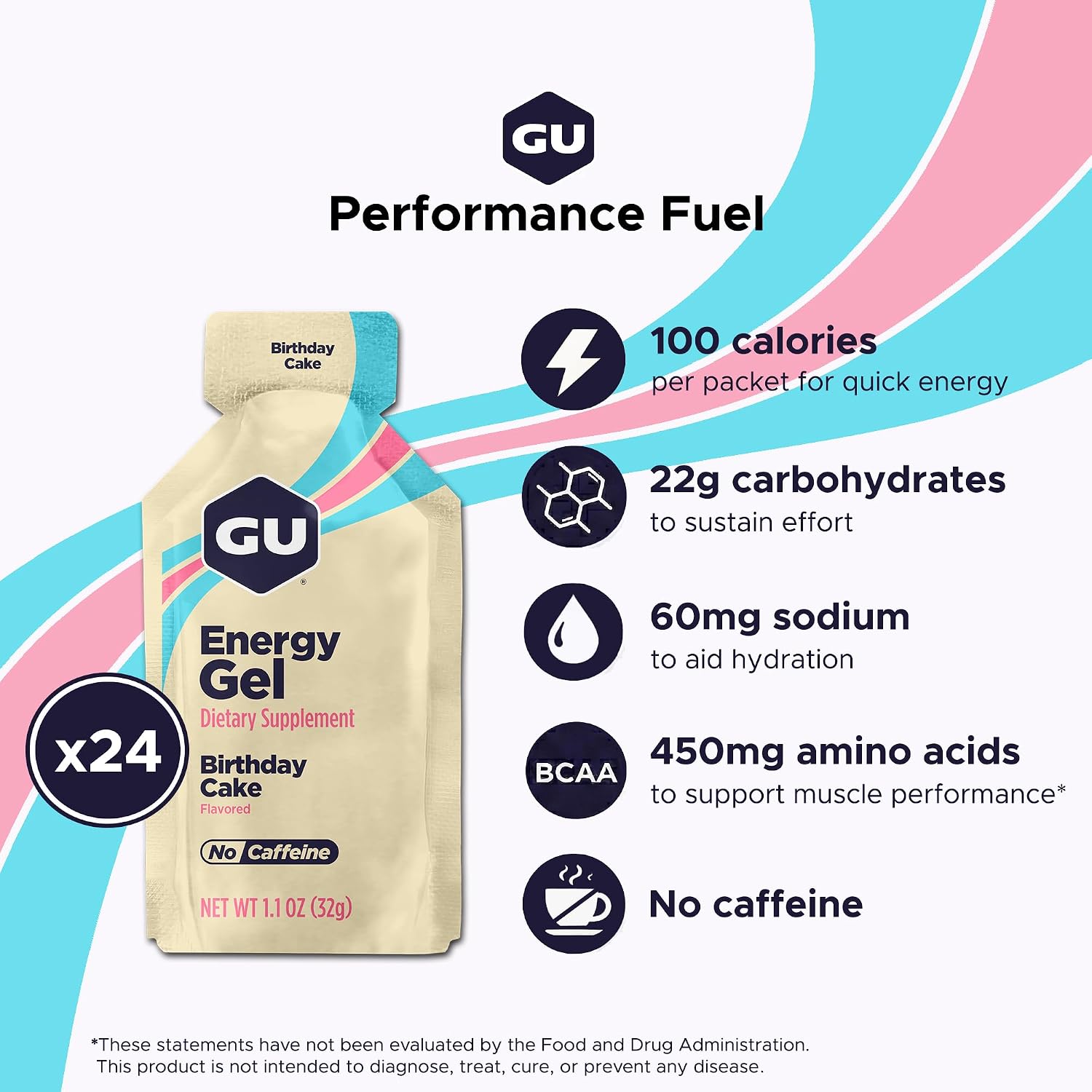 GU Energy Original Sports Nutrition Energy Gel, Vegan and Dairy-Free On-the-Go Energy for Any Workout, Vanilla Bean, 8-Count