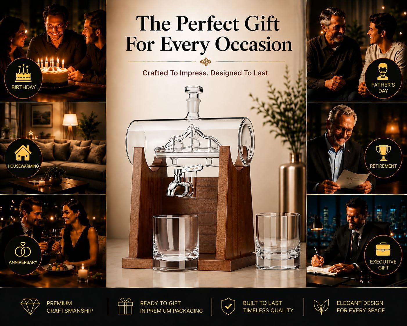 Jillmo Ship Whiskey Decanter Set for Men, 1250ml