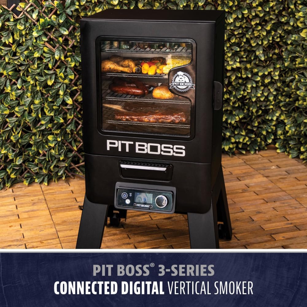 Pit Boss 3-Series WiFi & Bluetooth Digital Vertical Smoker with LCD Digital Controller and Wood Chip Tray, 880-Sq. In. 4-Rack Cooking Space