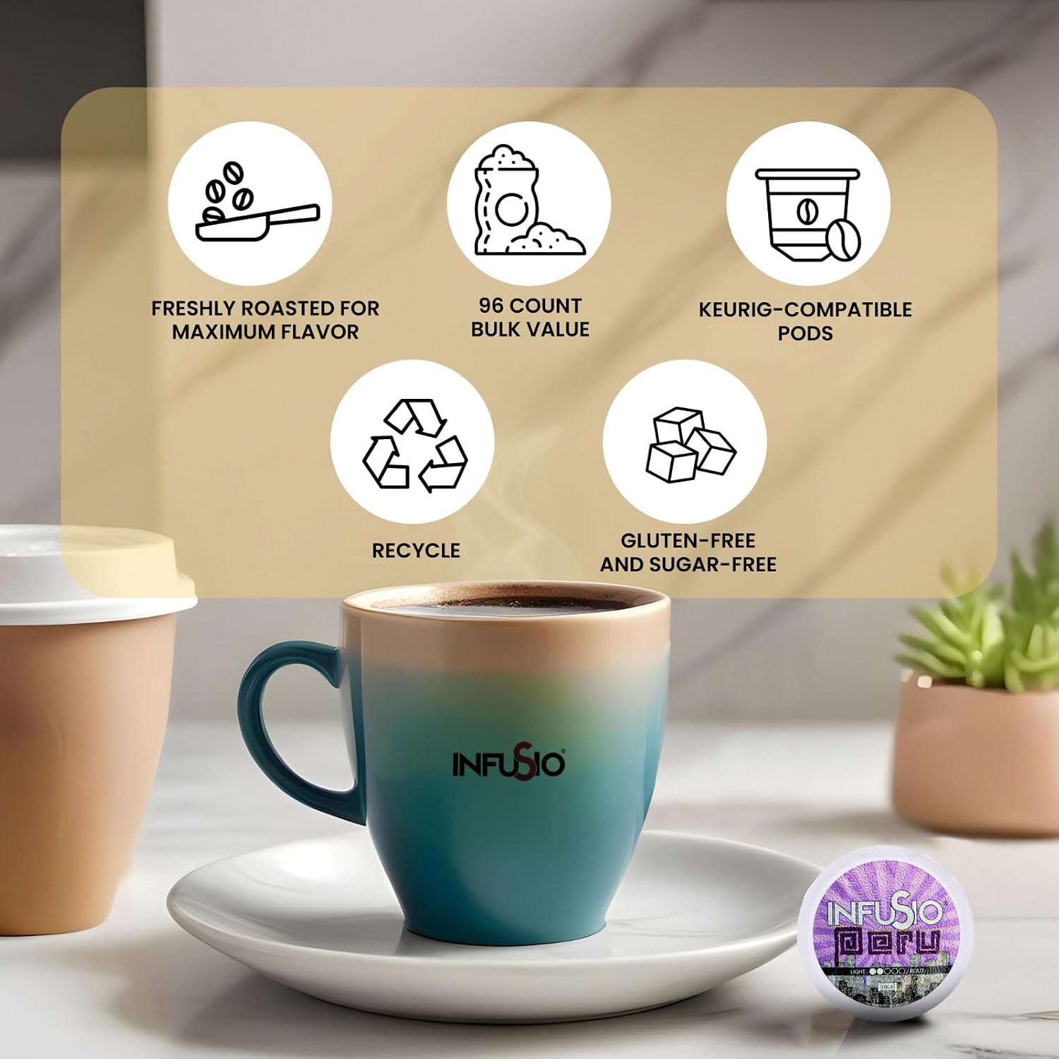 InfuSio Coffee Pods World Origins Variety Pack – 96 Count, 12 Blends Inspired by Colombia, Ethiopia, Kenya, Costa Rica & More, Medium & Dark Roast, Low Acid, Keurig Compatible