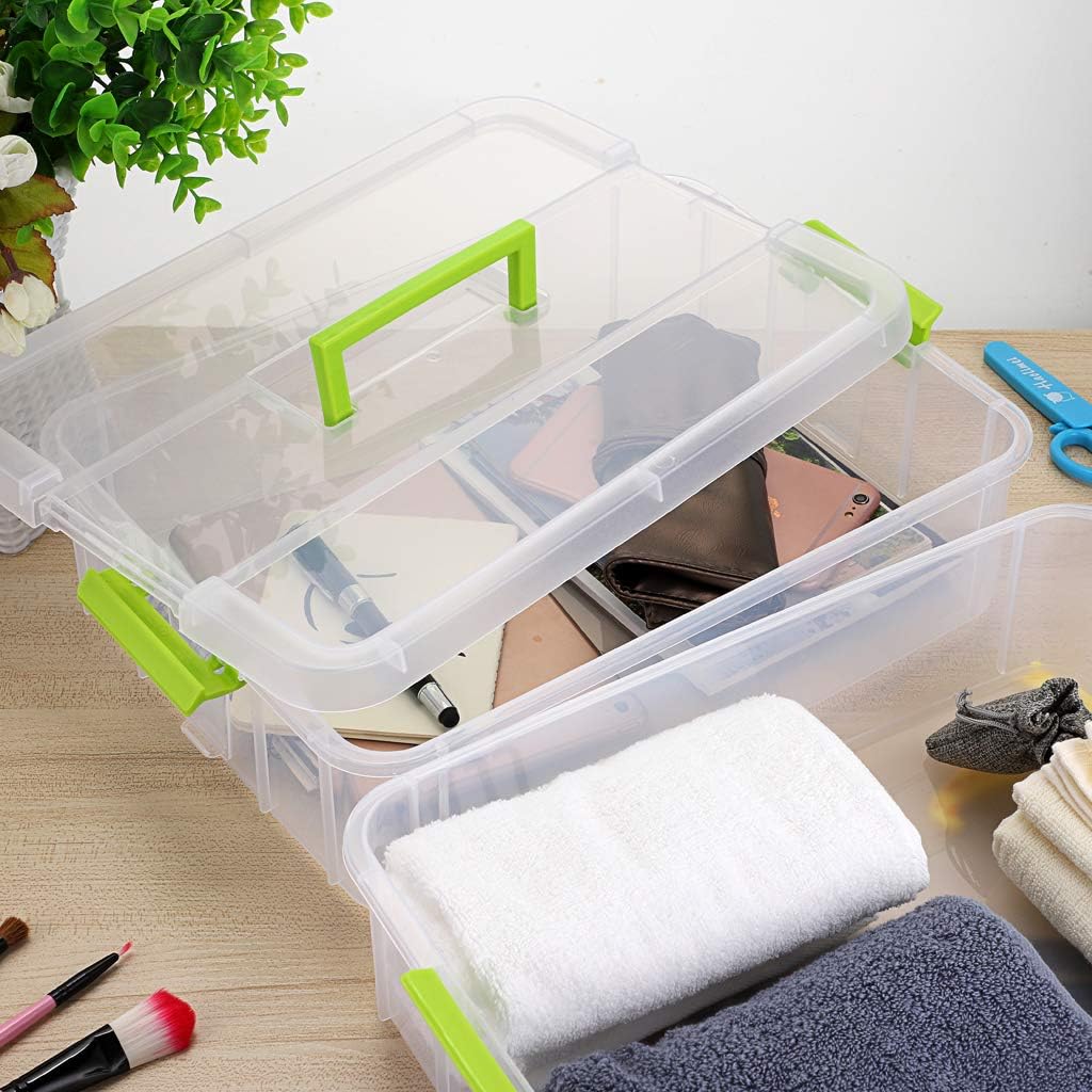 JUXYES 2-Tiers Plastic Stack Carry Storage Containers Box wih Handle Lids