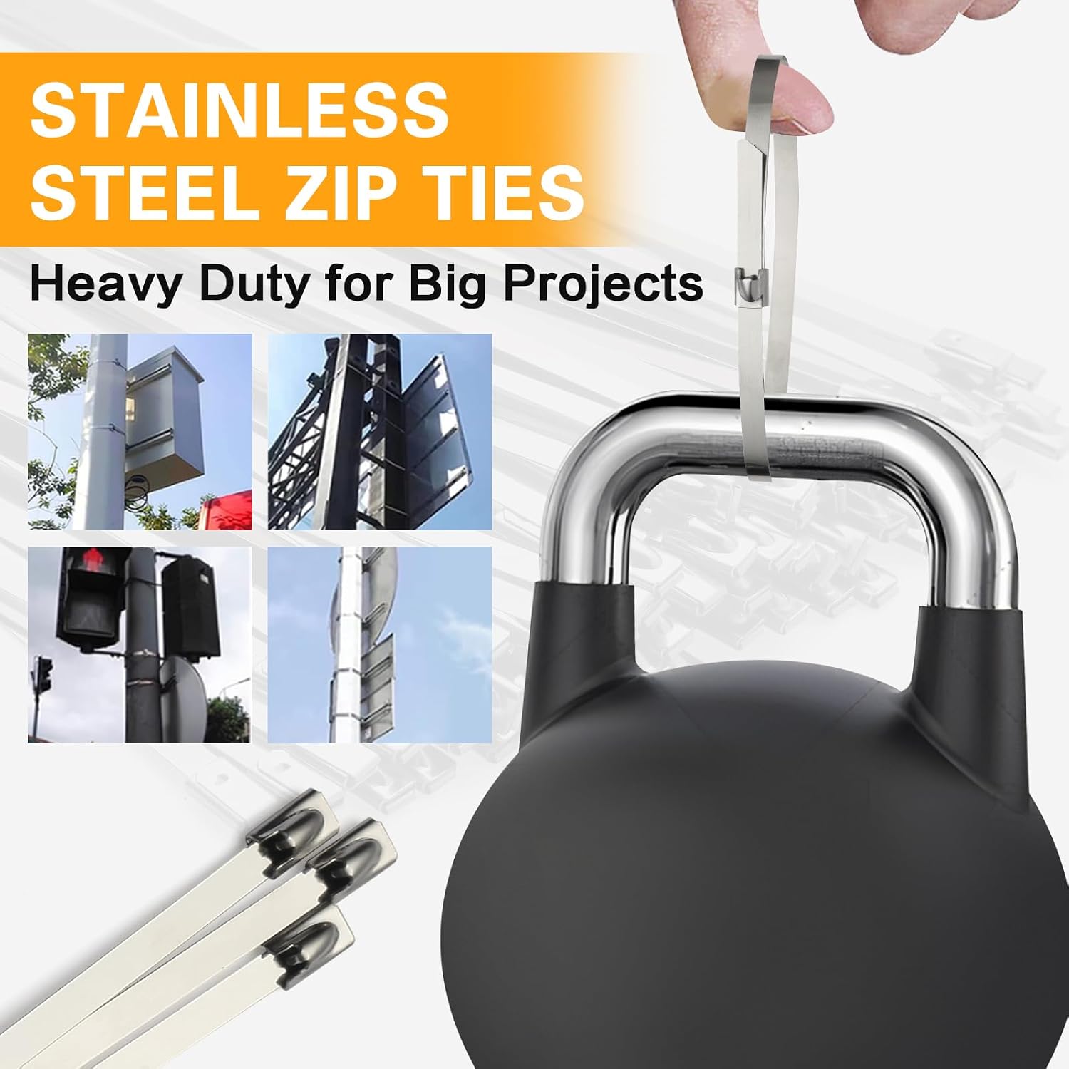 Metal Zip Ties 100 PCS 11.8 Inch 304 Outdoor Stainless Steel Zip Ties | Rust & Corrosion Heat Resistant features Heavy Duty Self-Locking Zip198 lbs