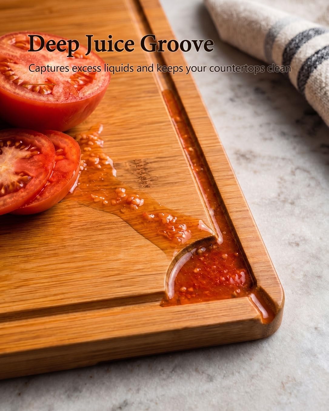 Cutting Boards for Kitchen, Wooden Chopping Board for Meat, Vegetables and Fruit, 18" x 12" XL Deep Carbonized Bamboo Board for Meal Prep, Serving, Daily Cooking and Kitchen Counter