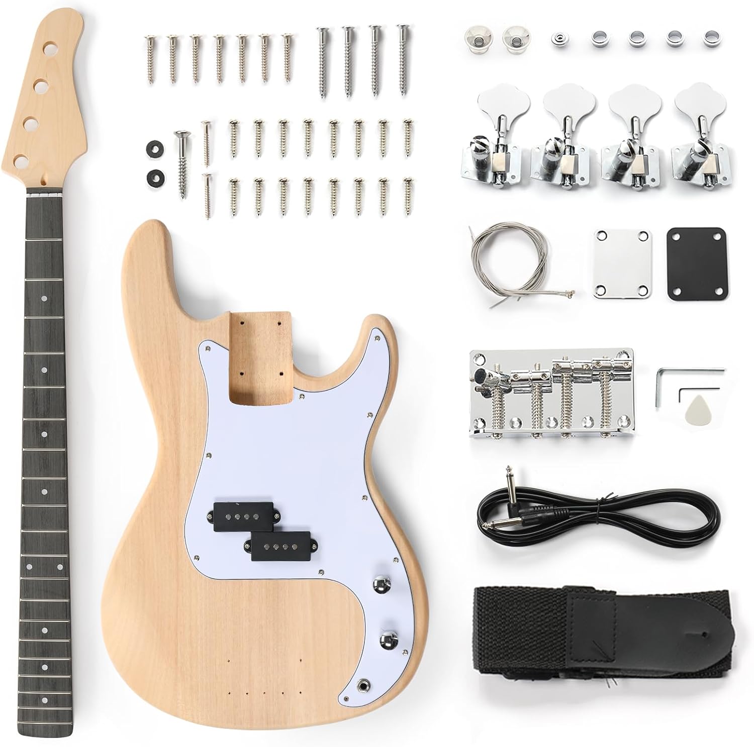 Ktaxon DIY Electric Guitar Kit, 44Inch DIY Bass Guitar Kit (KIB) | Mahogany Body, Solid Wood Fingerboard and Maple Neck, Easy Installation & All Accessories Included to Build Your Own Guitar