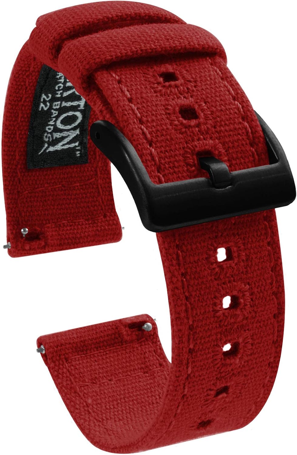 BARTON WATCH BANDS, 18mm Crimson Red - Canvas Quick Release Watch Band Straps - Choose Color & Width - 18mm, 20mm, or 22mm - Black PVD Buckle
