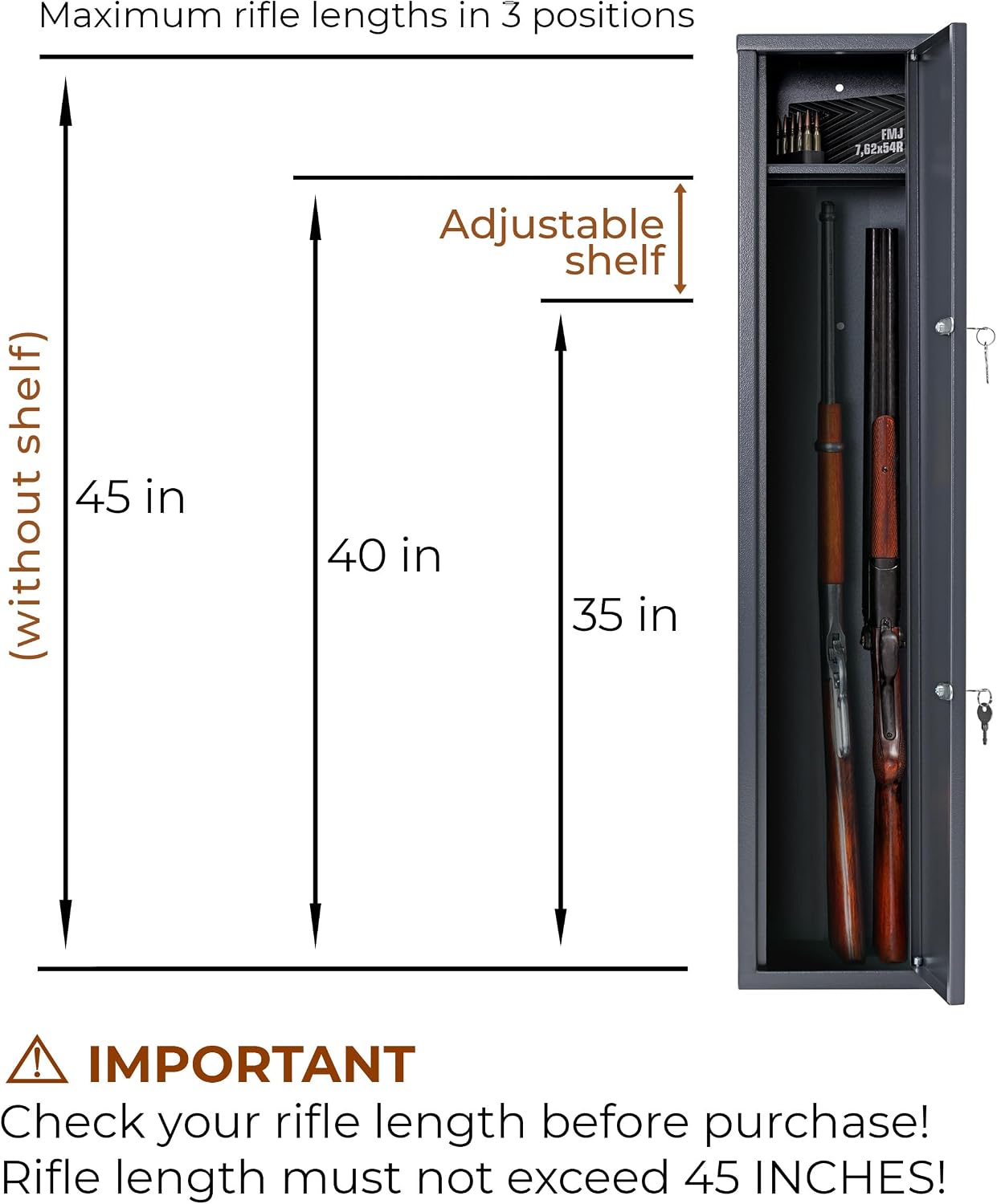 Buffalo 1115 Gun Rifle Safe Storage Cabinet Key Lock with Separate Shelf for Handguns Ammo