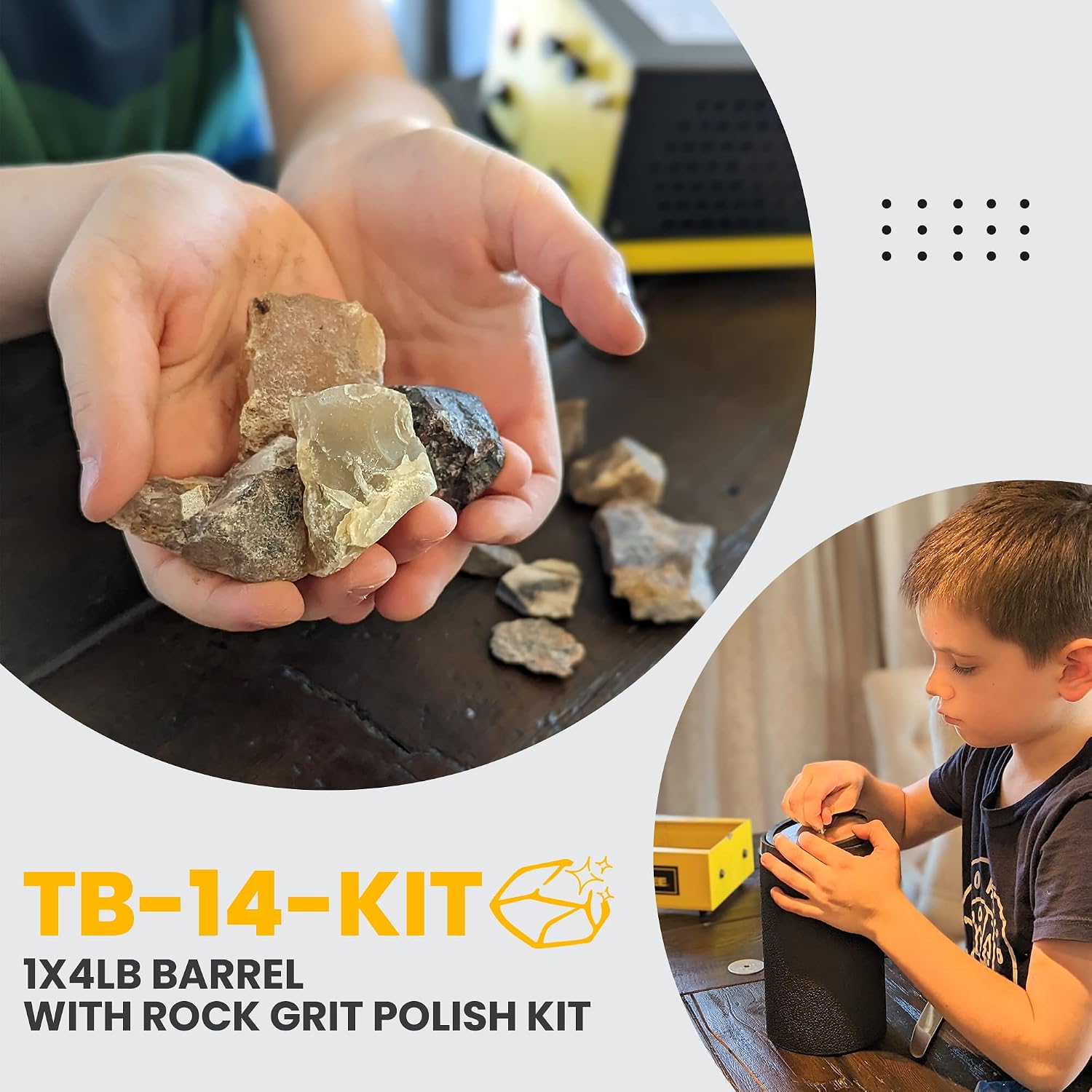 Rock Tumbler - Large Tumbler for Adults and Kids - Rotary Machine for Stone, Rock, Metal and Sea Glass - Polishing Machine Kit for Professionals & Hobbyists - Model TB-14-KIT