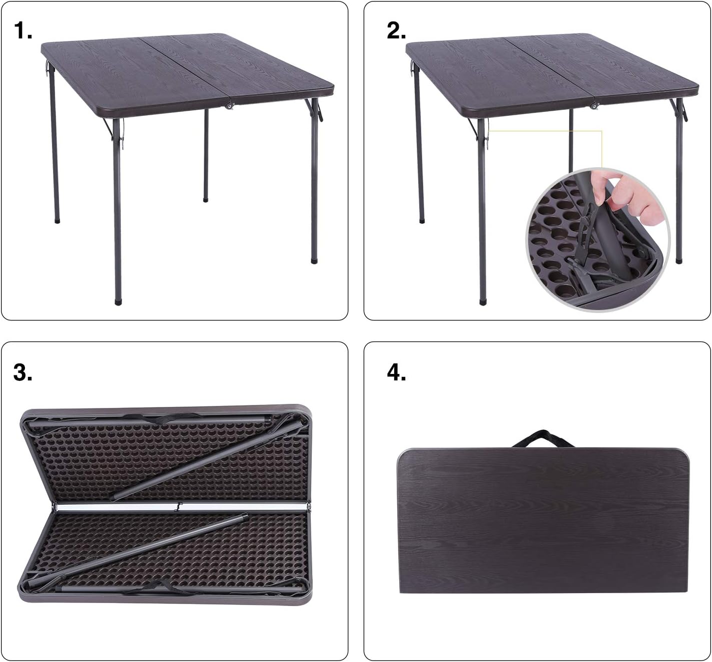 REDCAMP 34" Square Folding Card Table with Resin Top, Portable Fold in Half Small Card Tables with Collapsible Legs for Adults Indoor Outdoor Use