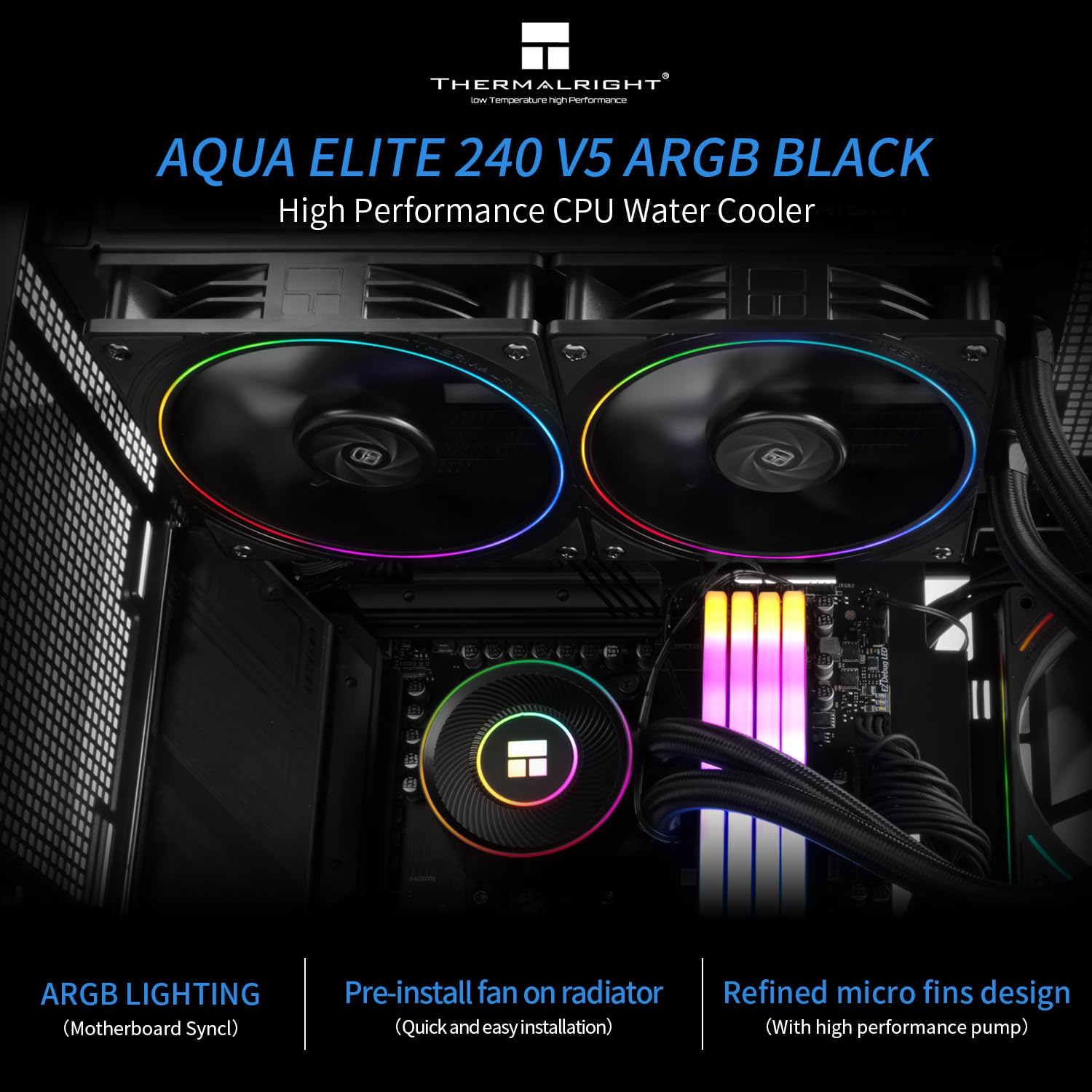 Thermalright Aqua Elite 360 ARGB Liquid CPU Cooler, 360 AIO Cooling Row Size, 3 x 120mm PWM Fans, Computer CPU Cooler,for AMD:AM4/AM5, Intel LGA1851/1150/1151/1200/1700