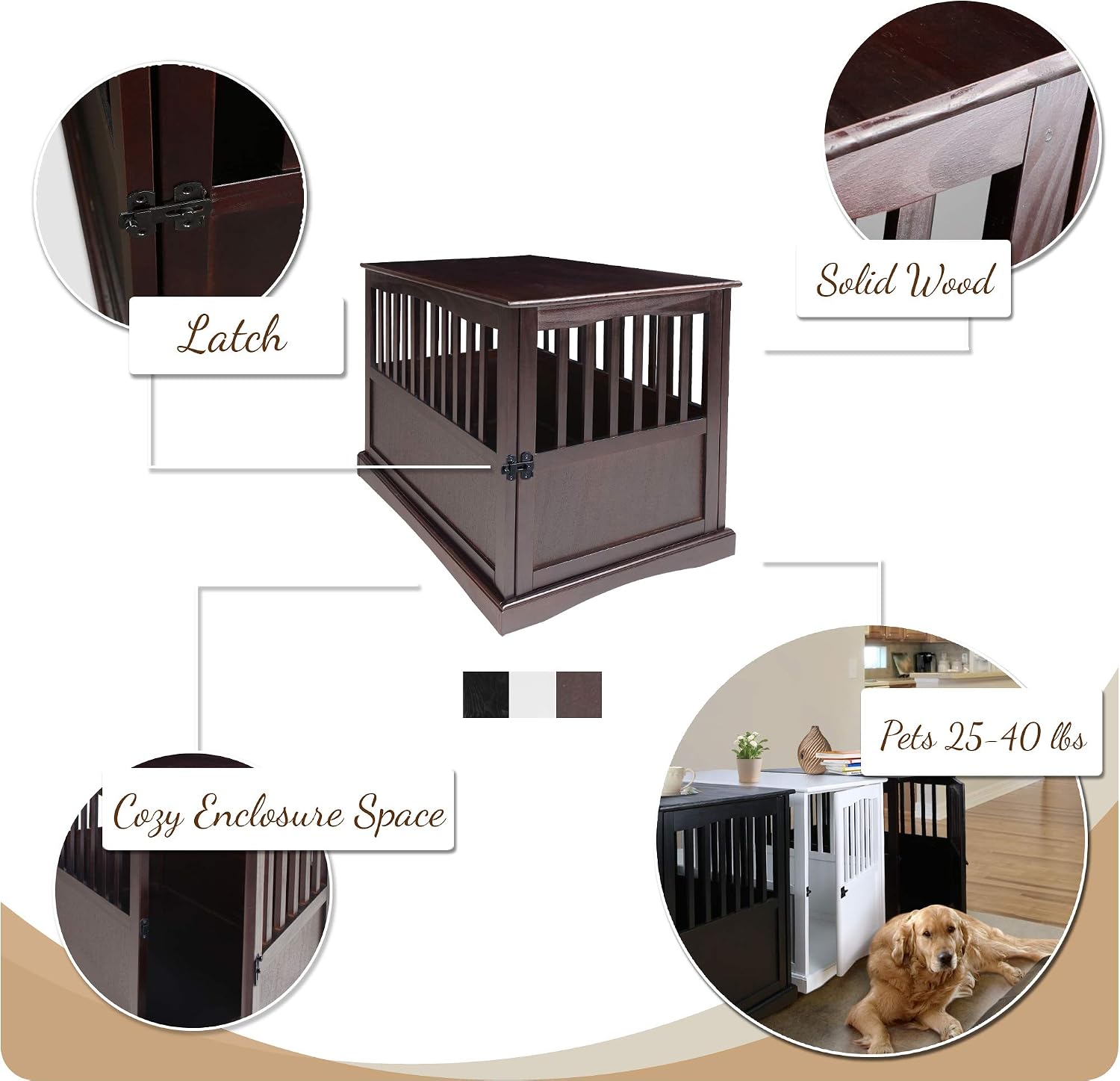Casual Home Wooden Small Pet Crate, End Table, Espresso,19.5"W x 22.5"D x 22.5"H
