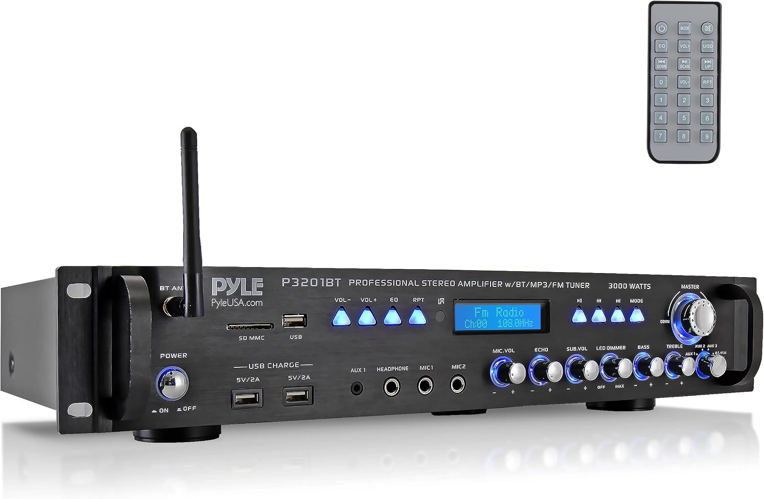 Pyle Multi Channel Bluetooth Preamplifier Receiver - 3000 Watt Audio Home Speaker Sound Stereo w/Radio, USB, Headphone, AUX, RCA