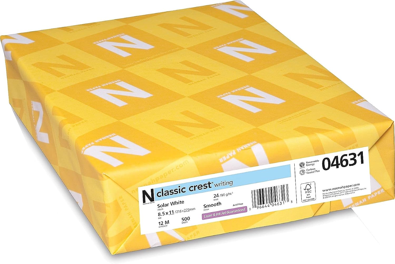 Neenah Paper 04631 CLASSIC CREST Paper, 24lb, 97 Bright, 8 1/2 x 11, Solar White, 500 Sheets