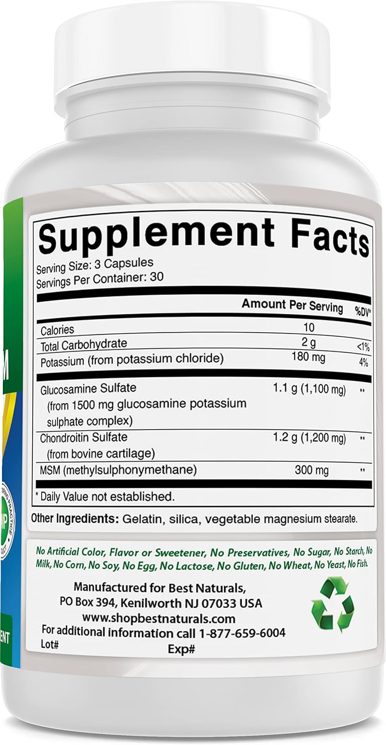 Best Naturals, Glucosamine Chondroitin MSM Supplements, 2600 mg per Serving, 90 Capsules (90 Count (Pack of 1))