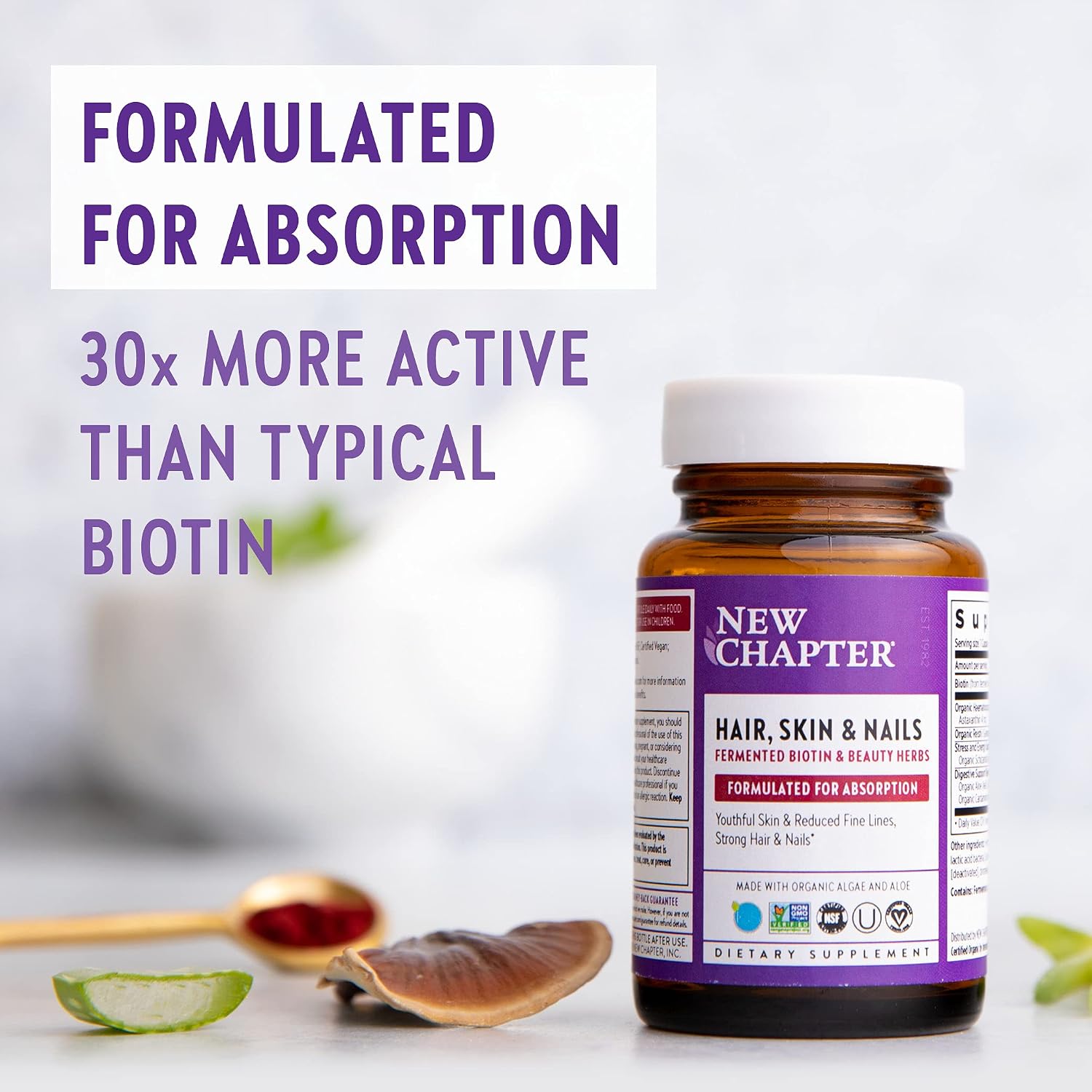 New Chapter Hair Skin & Nails Vitamins with Fermented Biotin+astaxanthin Vegetarian Capsule, 30 Count (Pack of 1)