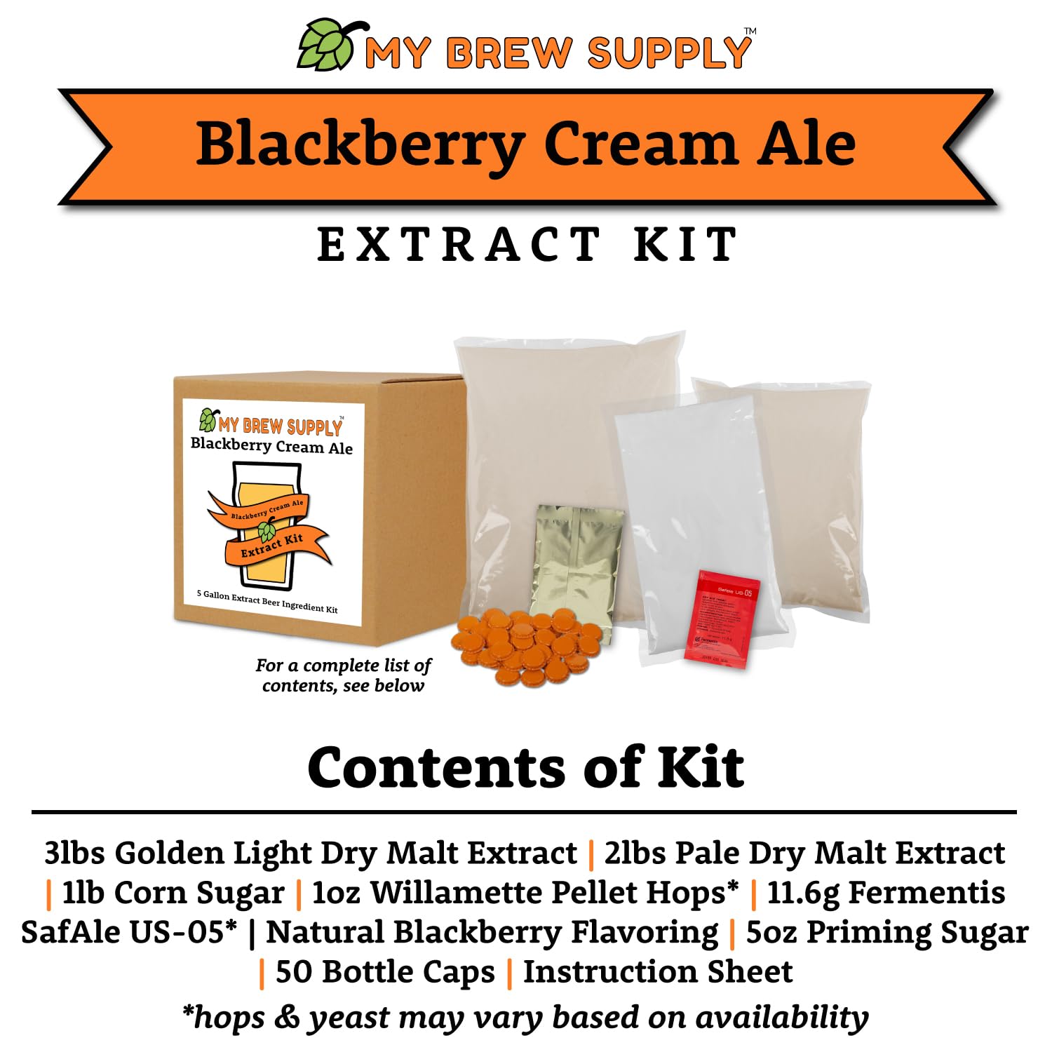 My Brew Supply Orange Wheat Beer Extract Kit | Bavarian Wheat Dry Malt Extract | Golden Light Dry Malt Extract | Caramel Malt | Flaked Wheat Grains