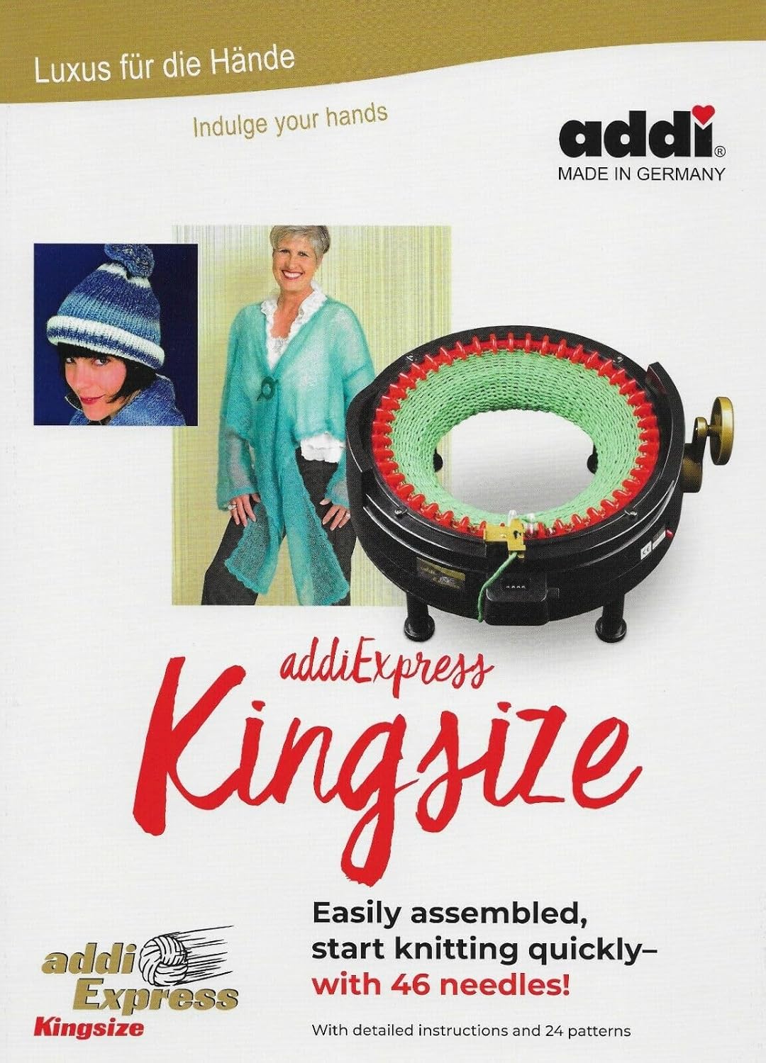 addi I Want IT All - 2 x World Famous German Knitting Machines (King Size 46 Needles & Pro 22 Needles) | Complete Starter Kit with 3 Pattern Books &