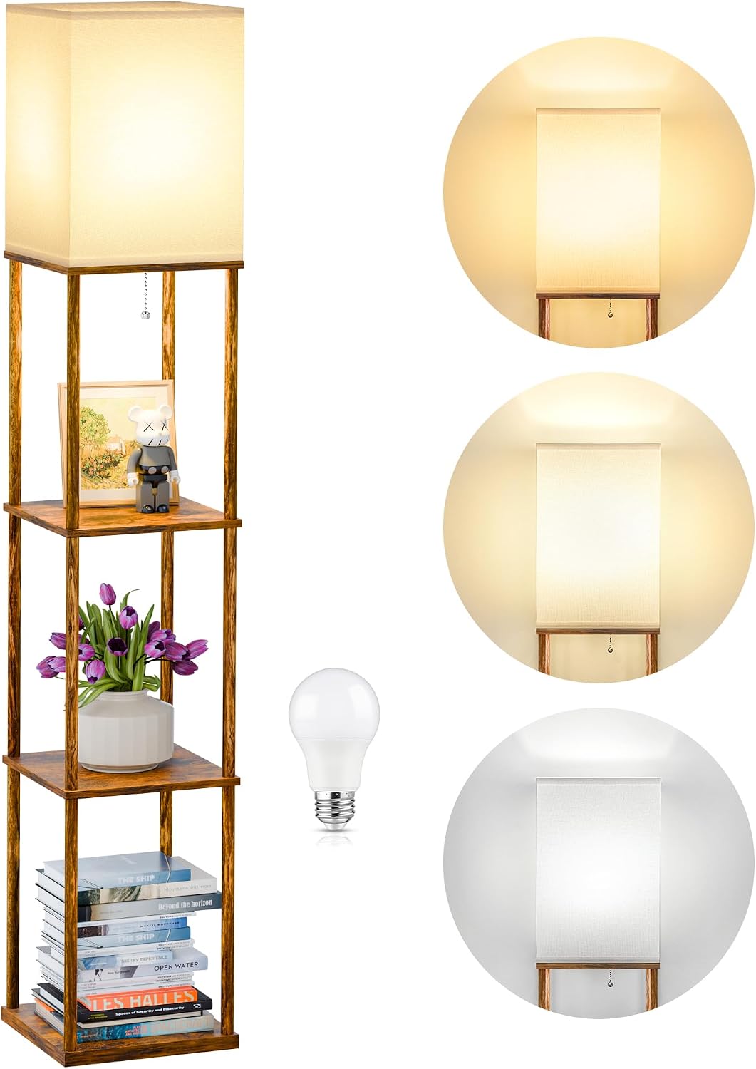 SHINE HAI Floor Lamp with Shelves, 3-Tier Square Modern Shelf Lamp