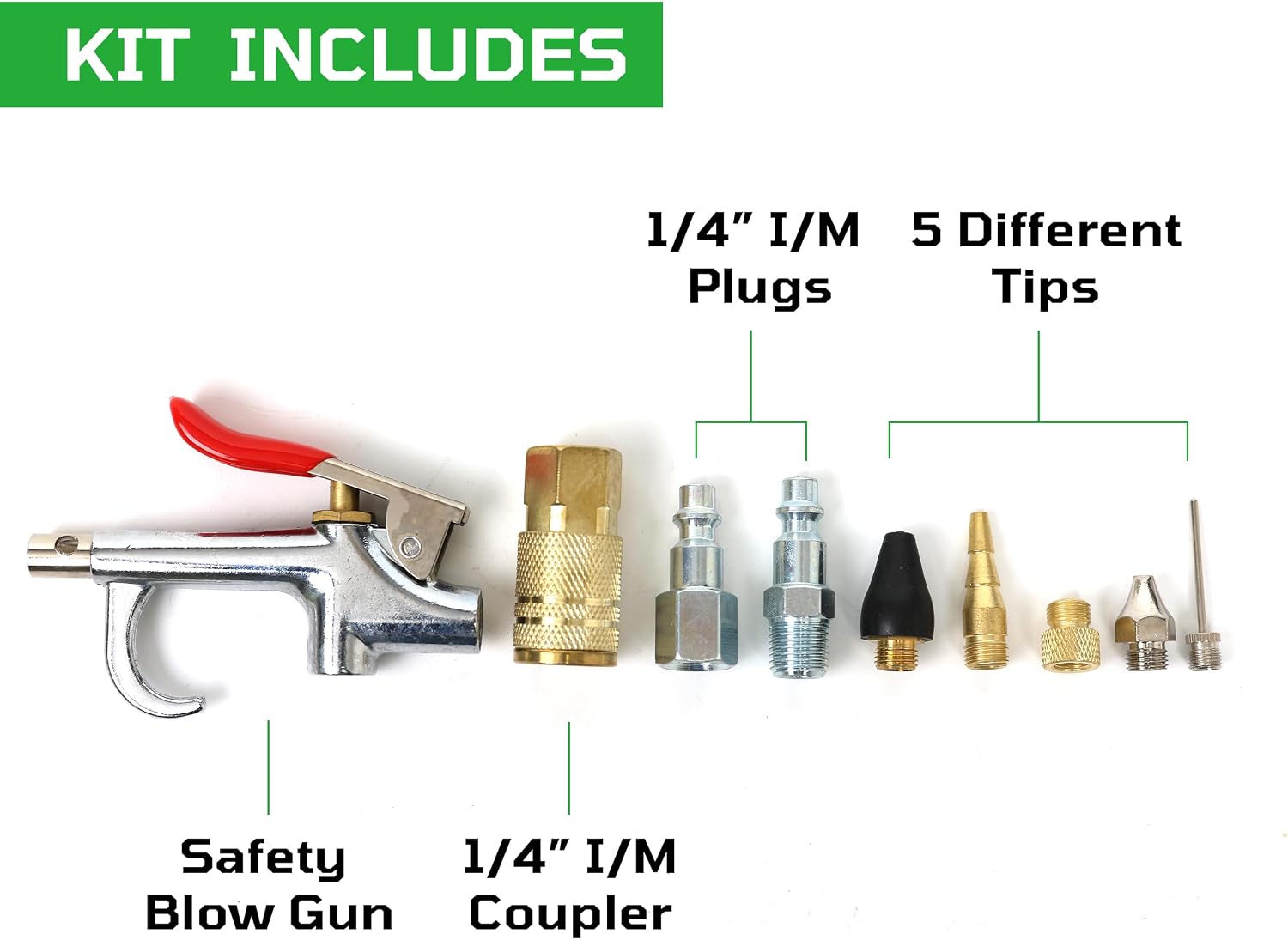 DYNAMIC POWER 3/8" x 50ft PVC Air Compressor Hose WITH 10 Pieces Air Compressor Accessories Kit. PVC3850R-10