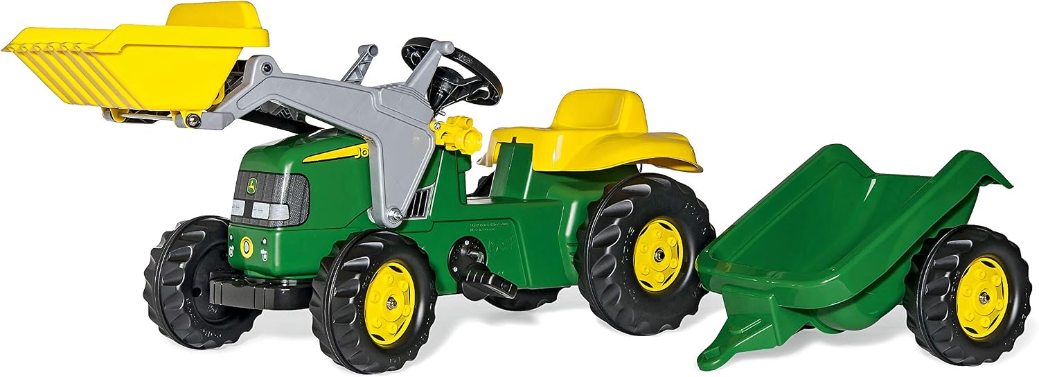 rolly toys John Deere Pedal Tractor with Working Front Loader and Detachable Trailer, Youth Ages 3+