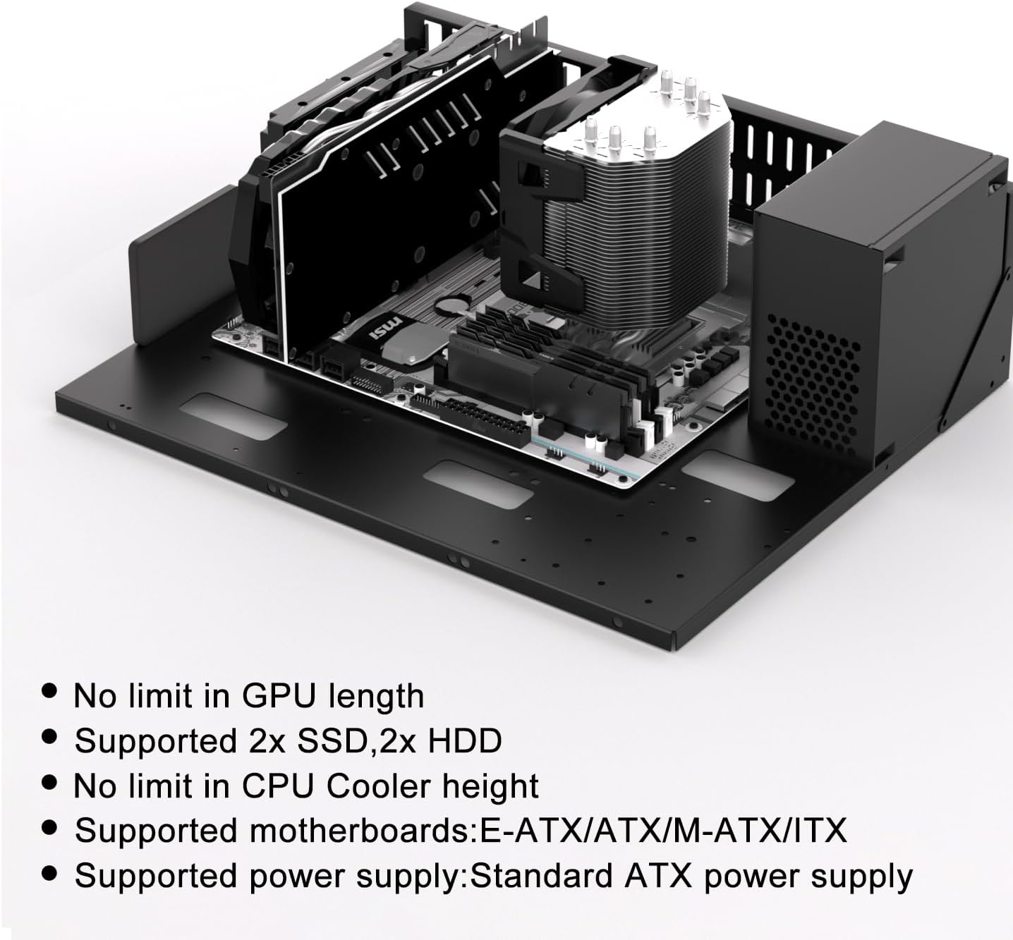 PC Test Bench, Open Air PC Case, ATX Open Frame Computer Chassis, DIY Techbench PC Case for EATX ATX MATX ITX