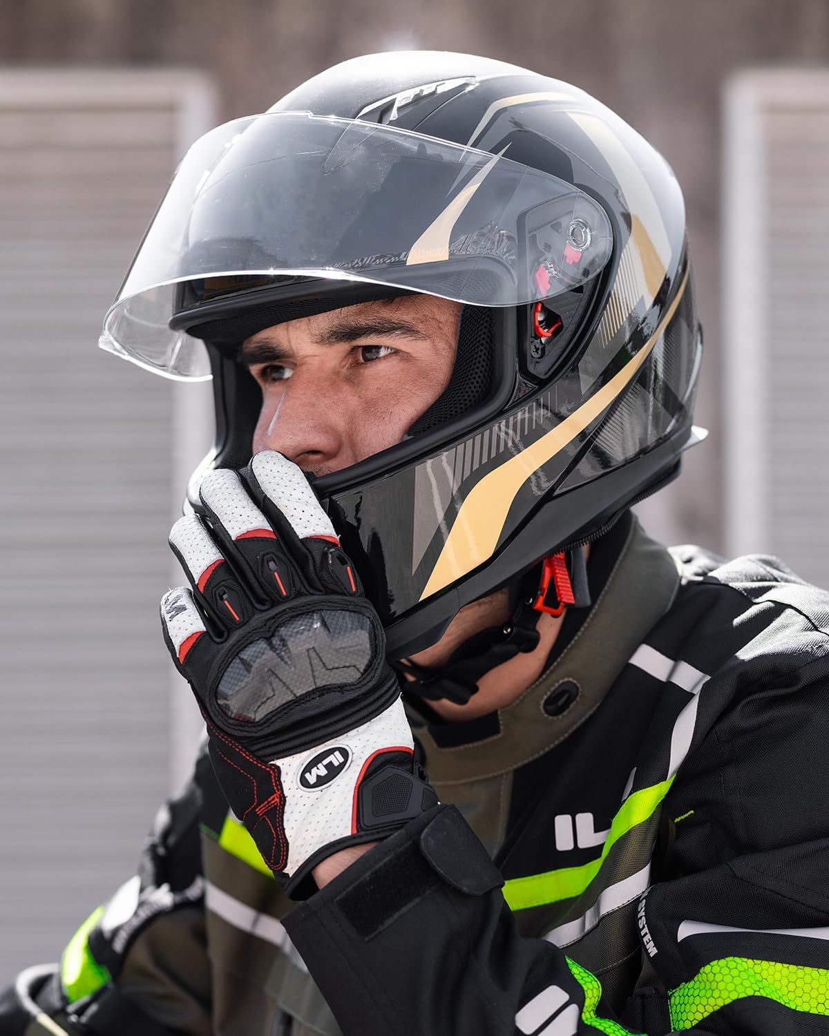 ILM Full Face Motorcycle Street Bike Helmet with Removable Winter Neck Scarf + 2 Visors DOT Model ILM-313