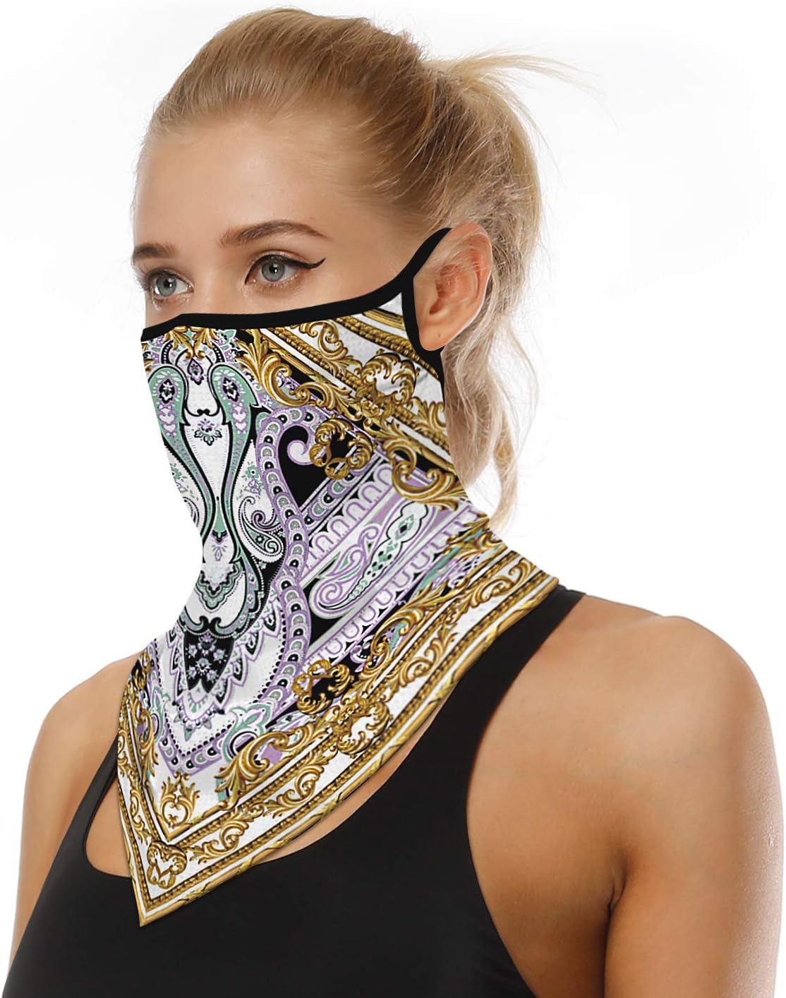 YAYOUREL Neck Gaiter Face Mask Bandanas for Men Women UV Face Scarf Cover Ear Loop Hole Facemask for Fishing Running Cycling