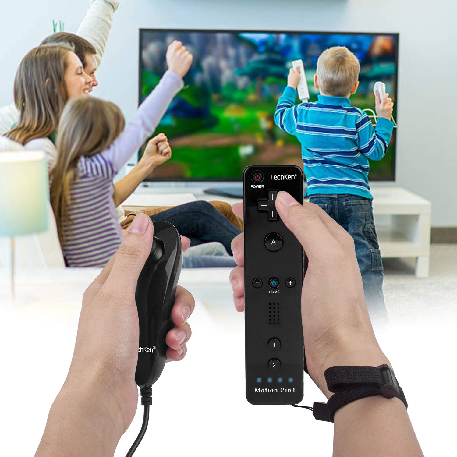 TechKen 2 Pack Wii Controllers with Wii Motion Plus Inside | Shock Wii Nunchuk Controller | Compatible Nintendo Wii, Motion Plus Wii Controller