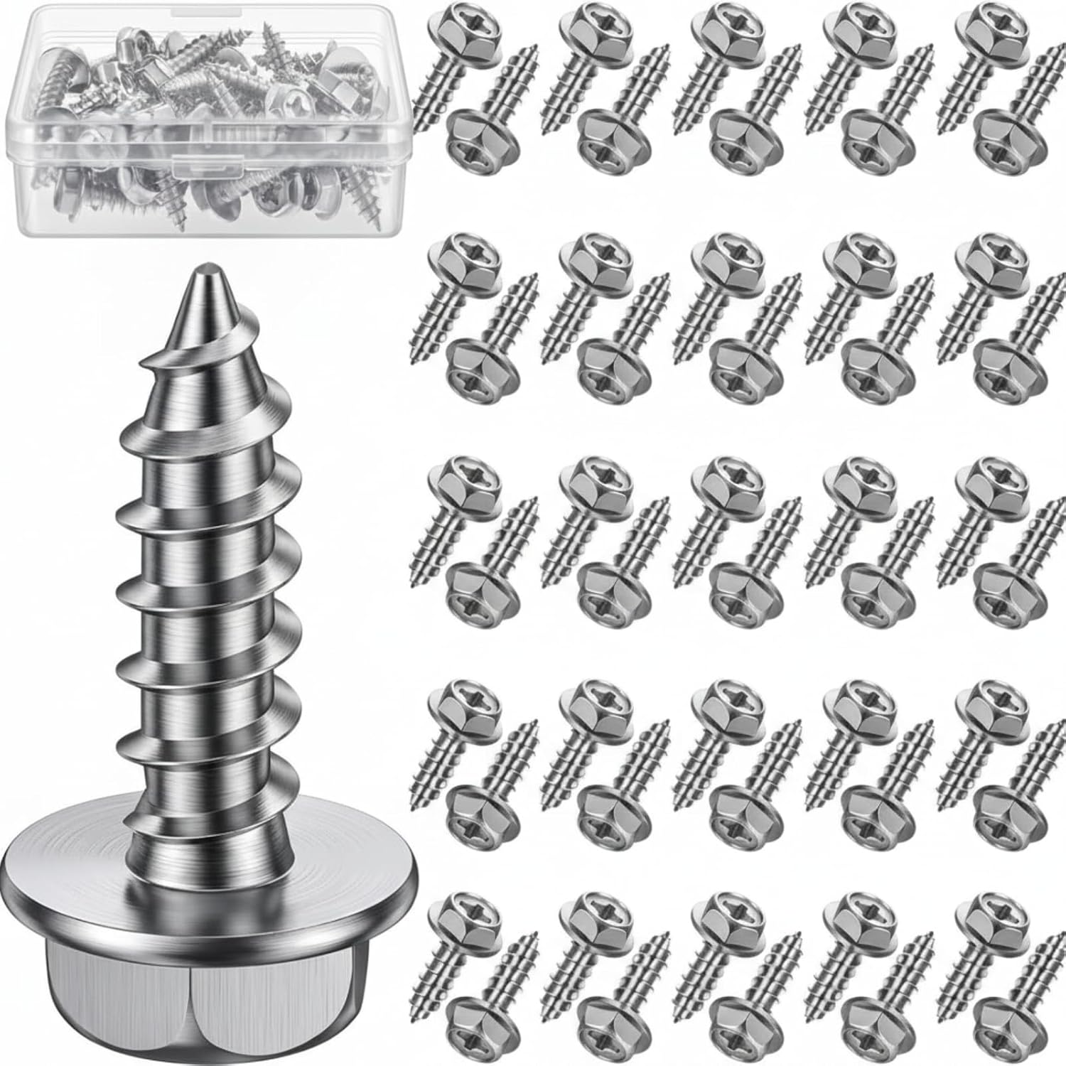BBTO 50 Pcs License Plate Screws 3/4" x 1/4" Stainless Steel License Plate Bolts with Rustproof Silver Front Rear Bolt Fasteners Kit for Car