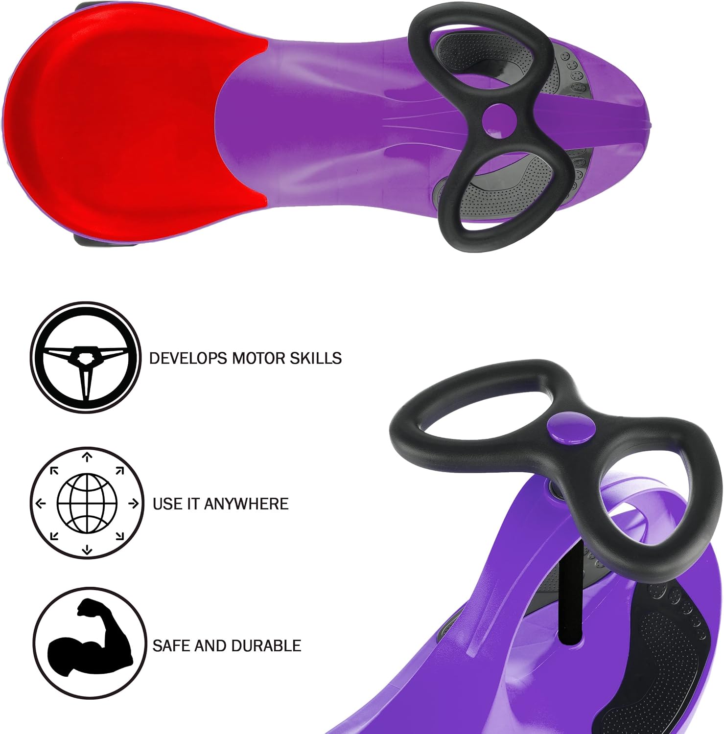 Wiggle Car Ride On Toy - No Batteries, Gears or Pedals - Twist, Swivel, Go - Outdoor Ride Ons for Kids 3 Years and Up by Lil' Rider (Hot Pink and Black)