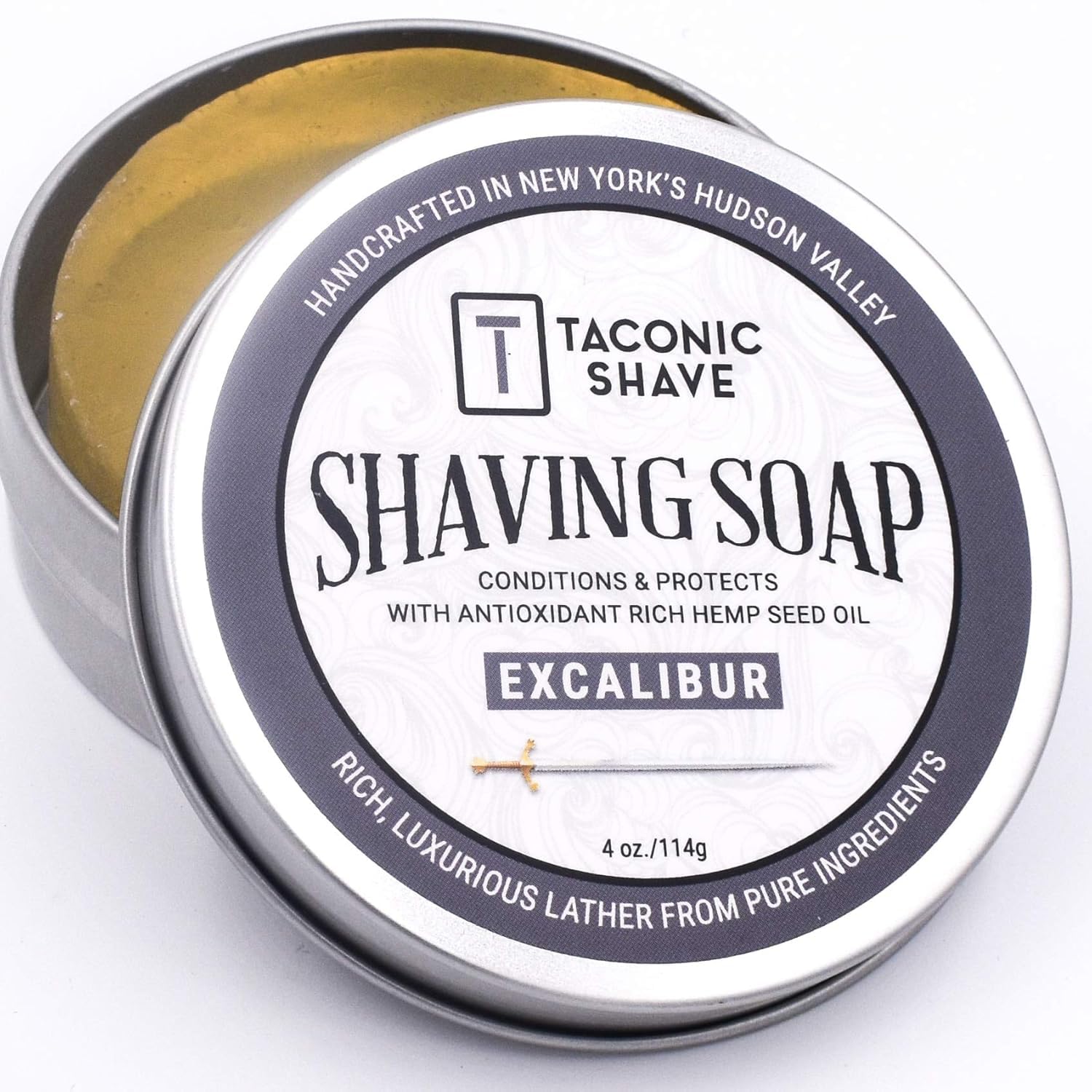 Taconic Lavender Natural Shaving Soap Puck, Rich Lather | Calming lavender aroma pairs with moisturizing natural oils to build rich protective lather for a comfortable wet shave.