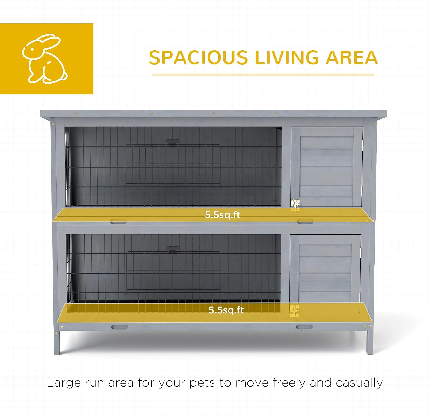 PawHut 54" 2-Story Large Rabbit Hutch Bunny Cage Wooden Pet House Small Animal Habitat with Lockable Doors, No Leak Tray and waterproof Roof for Outdoor/Indoor Orange | Wooden Pet House, Small Animal Habitat, No Leak Tray, Waterproof Roof, for Chickens D…