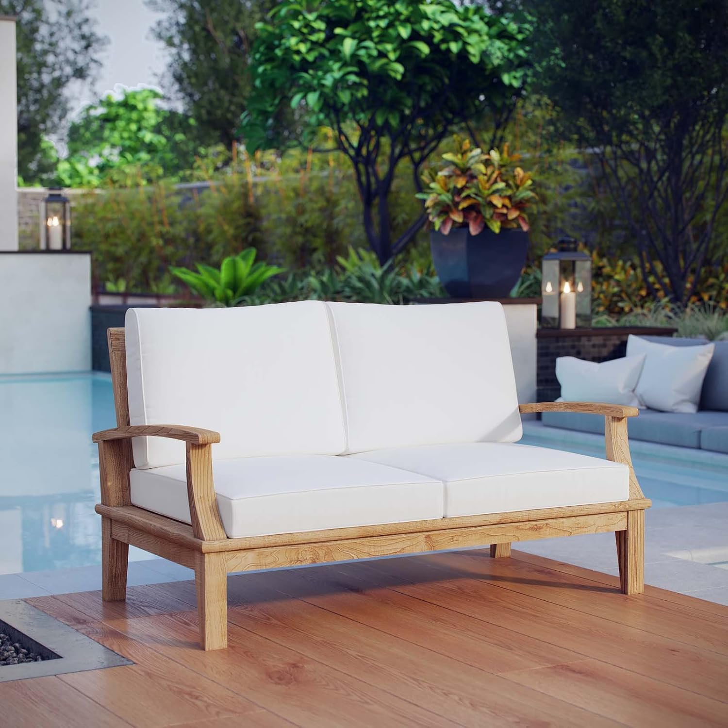 ModwayEEI-1144-NAT-WHI-SETMarina Premium Grade A Teak Wood Outdoor Patio Loveseat Natural White