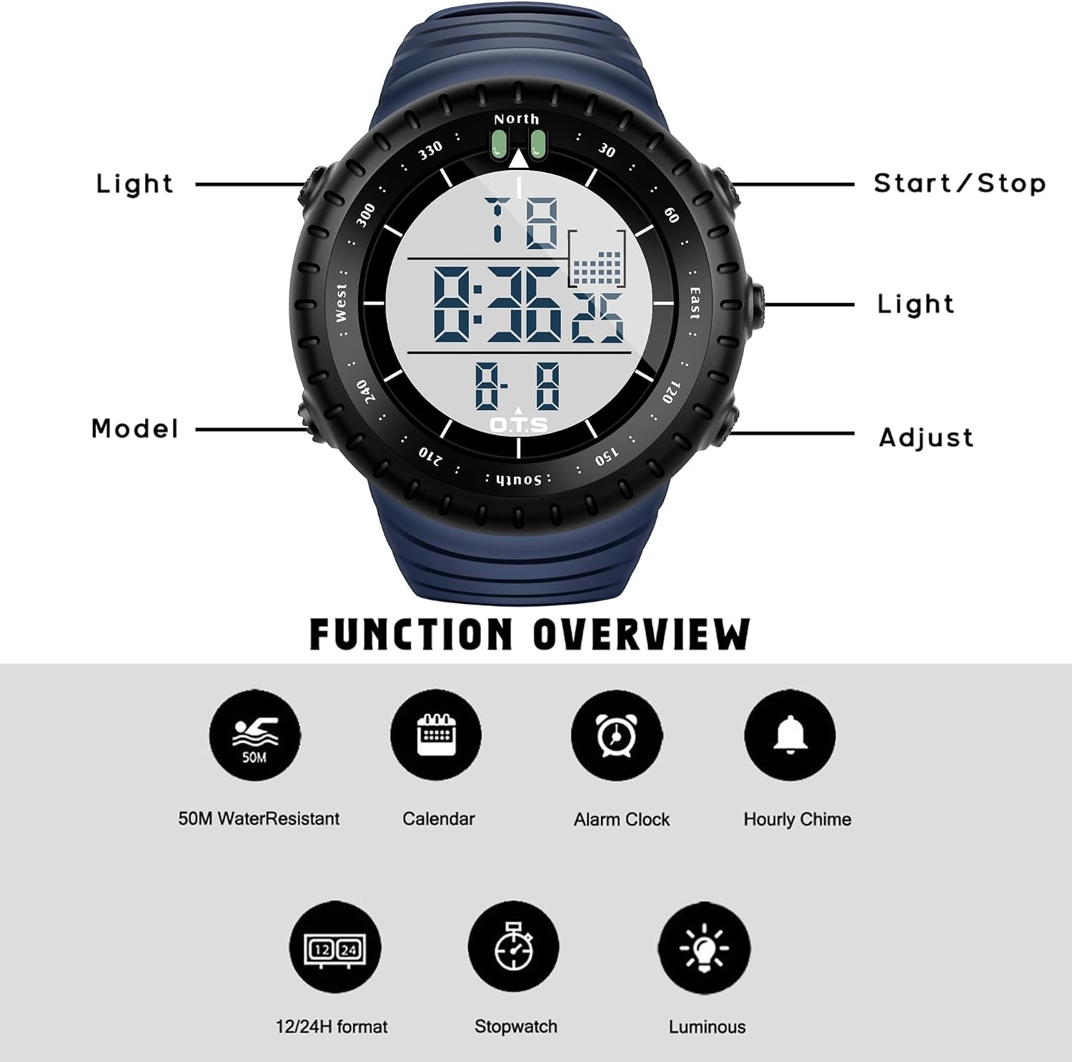 PALADA Men's Digital Sports Watch Waterproof Tactical Watch with LED Backlight Watches for Men